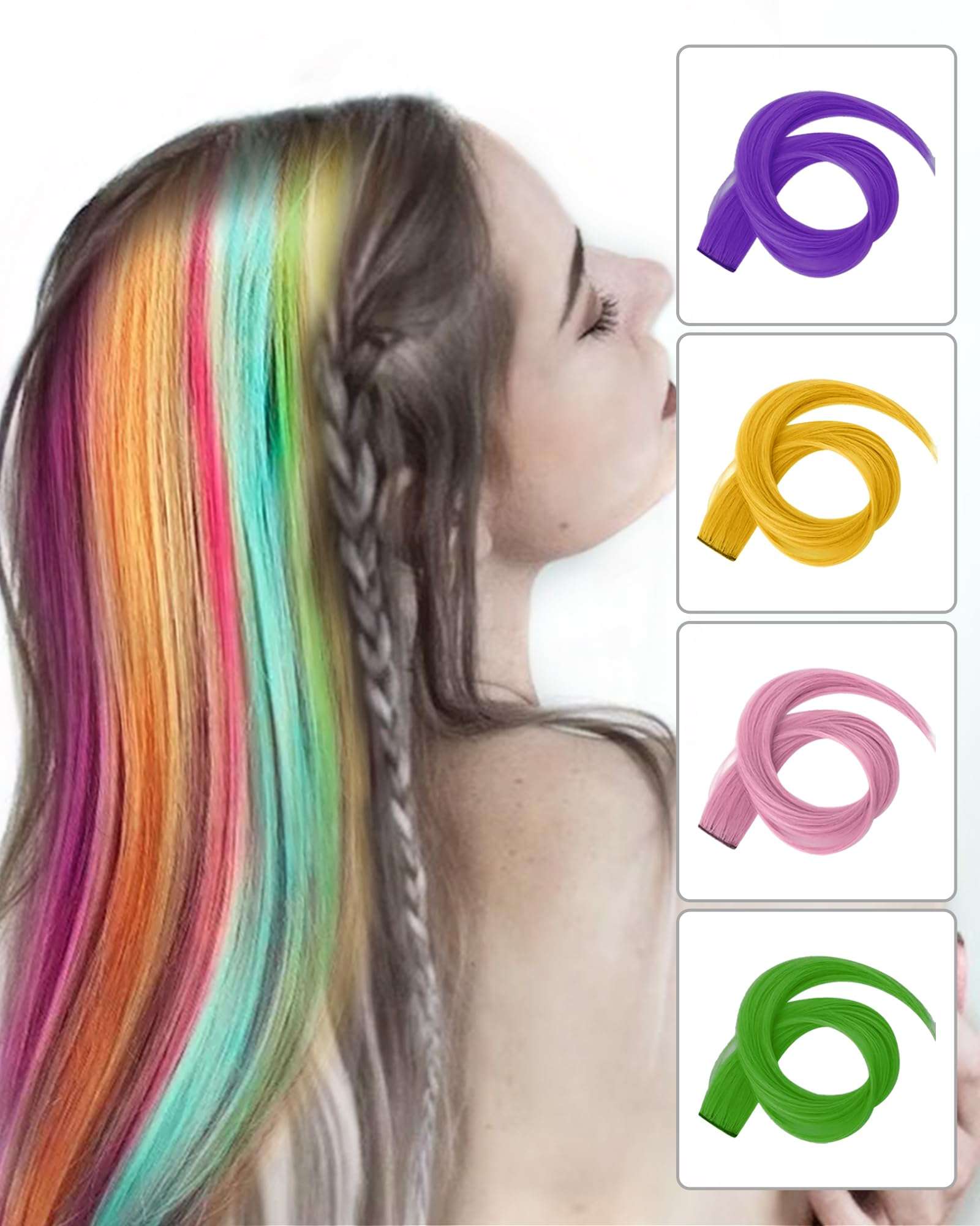 YALLOVE Assorted Color False Hair Clips, 12 Pcs Wig Extensions Long Straight Synthetic Hairpieces for Women Girls 6