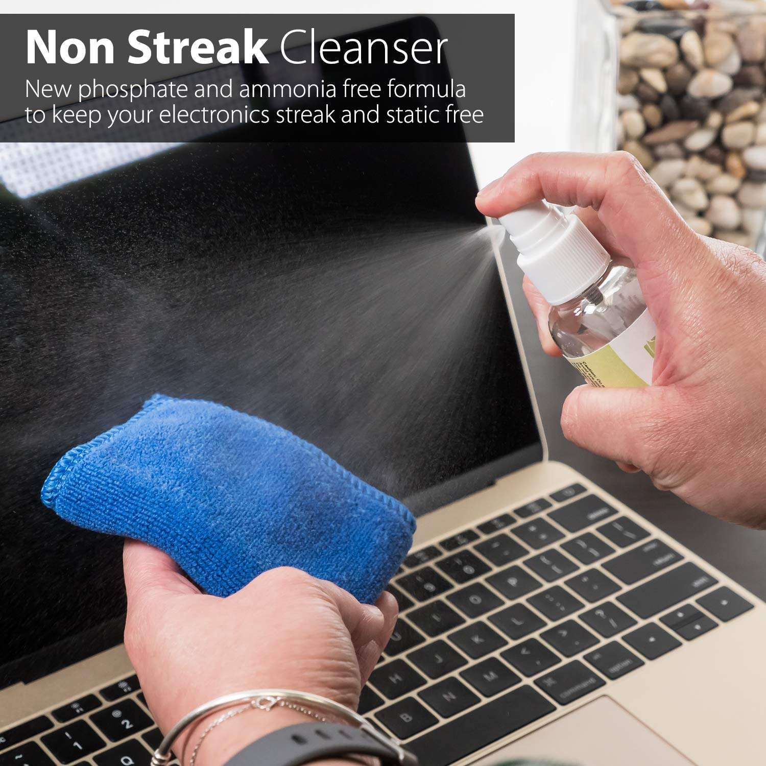 GreatShield Universal Screen Cleaning Kit, Microfiber Cloth + 2 Sided Brush + Non-Streak Solution Spray [for TV, Laptops, PC Monitors, Smartphones, Tablets, Camera, Keyboard and Other Electronics] 3