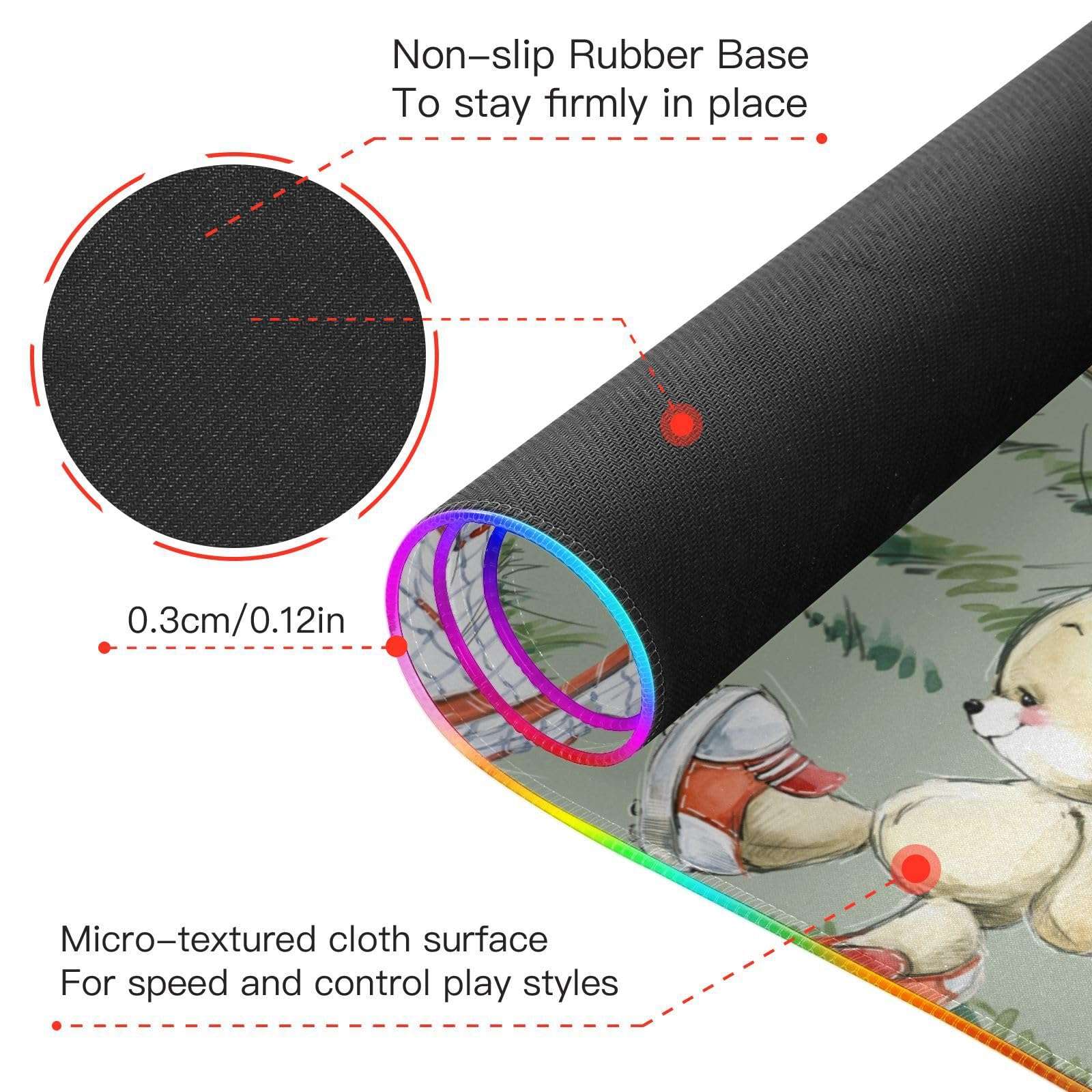 Cutebear Football Wireless Charging Mouse Pad for Mobile Phone Extra Large Gaming Mousepad with 13 Lighting Modes Keyboard Mat for Office Home Gaming MacBook PC Laptop Desk 5
