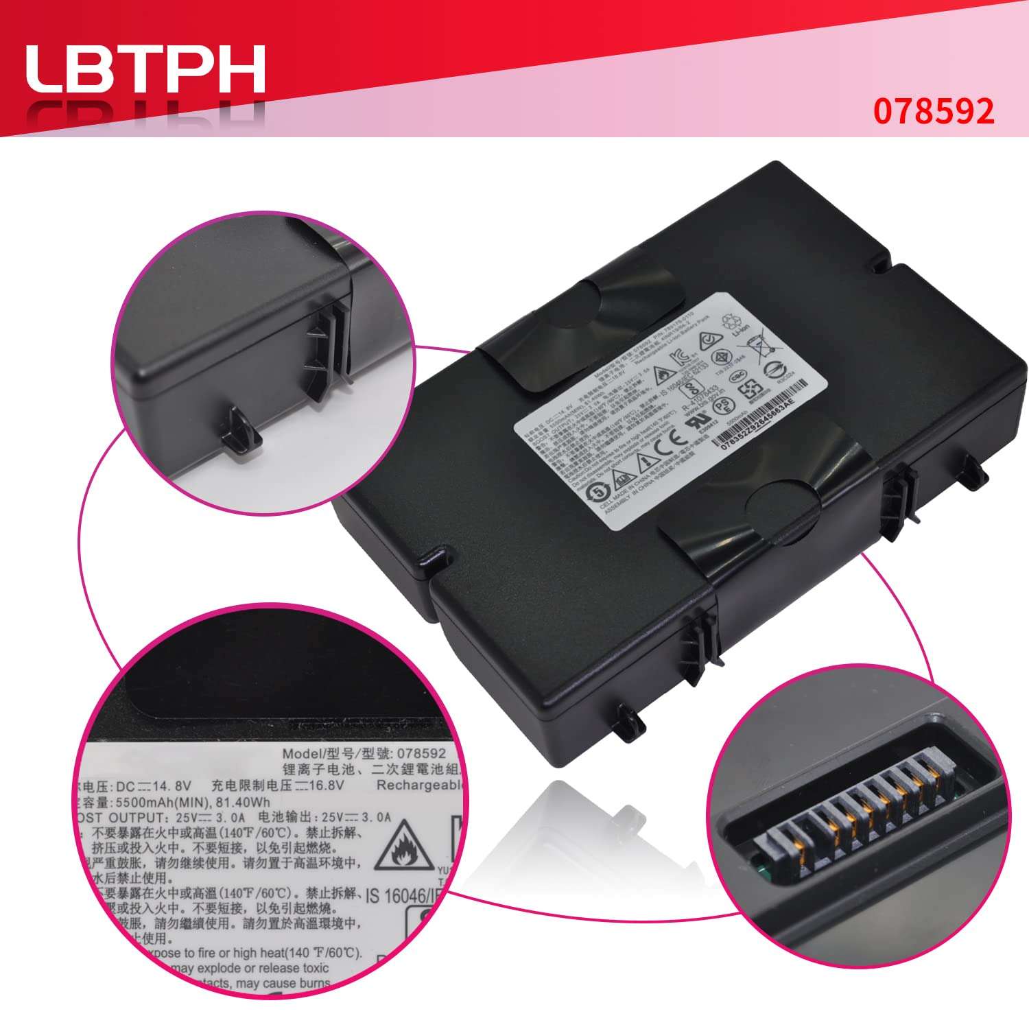LBTPH 078592 789175 4INR19/66-2 Battery Replacement for Bose S1 Pro Multi-Position Pa Speaker 789175-0110 14.8V 5500mAh 81.40Wh 3