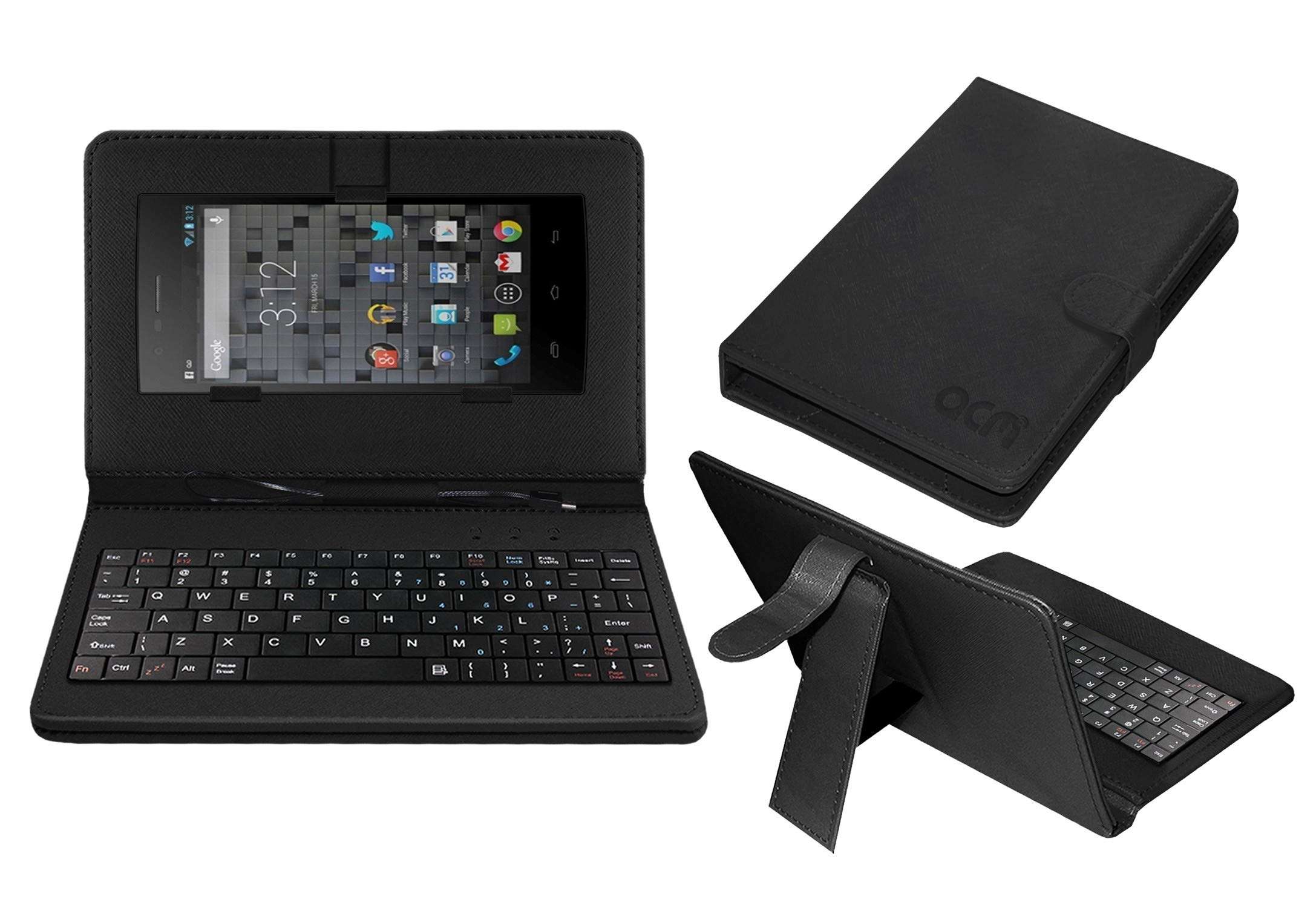 ACM Keyboard Case Compatible with Karbonn Opium N9 Mobile Flip Cover Stand Plug & Play Device for Study & Gaming Black