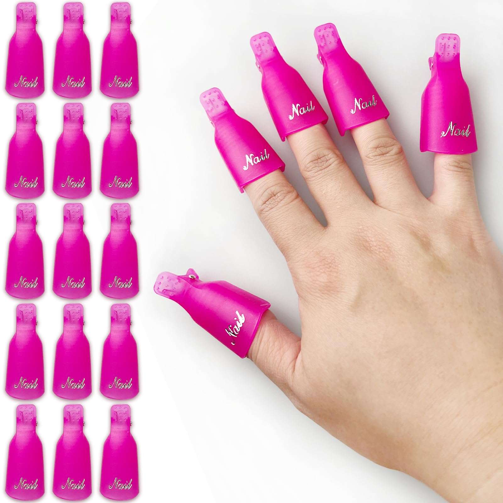 Jaasuee 20-Piece UV Gel Polish Remover Wrap Tool in Pink-Professional Acrylic Nail Art Soak Off Cap Clips 1