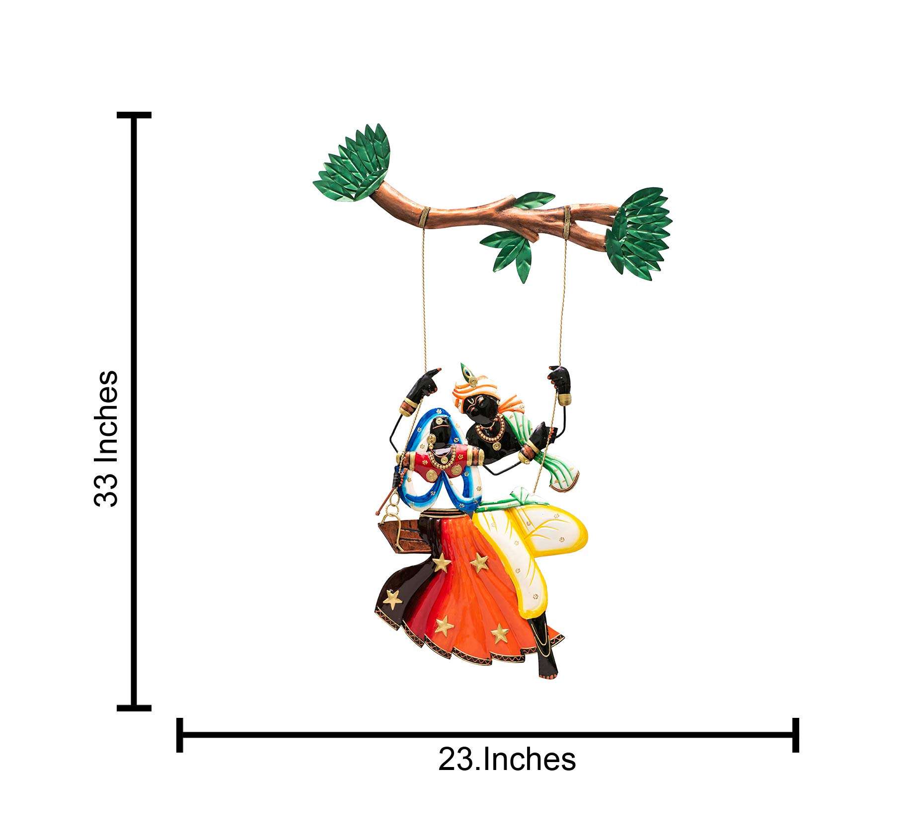 Karigaari India Wrought Iron Multicolor Radha Krishna Swing on Tree Wall Hanging Showpiece for Home Decor. 5