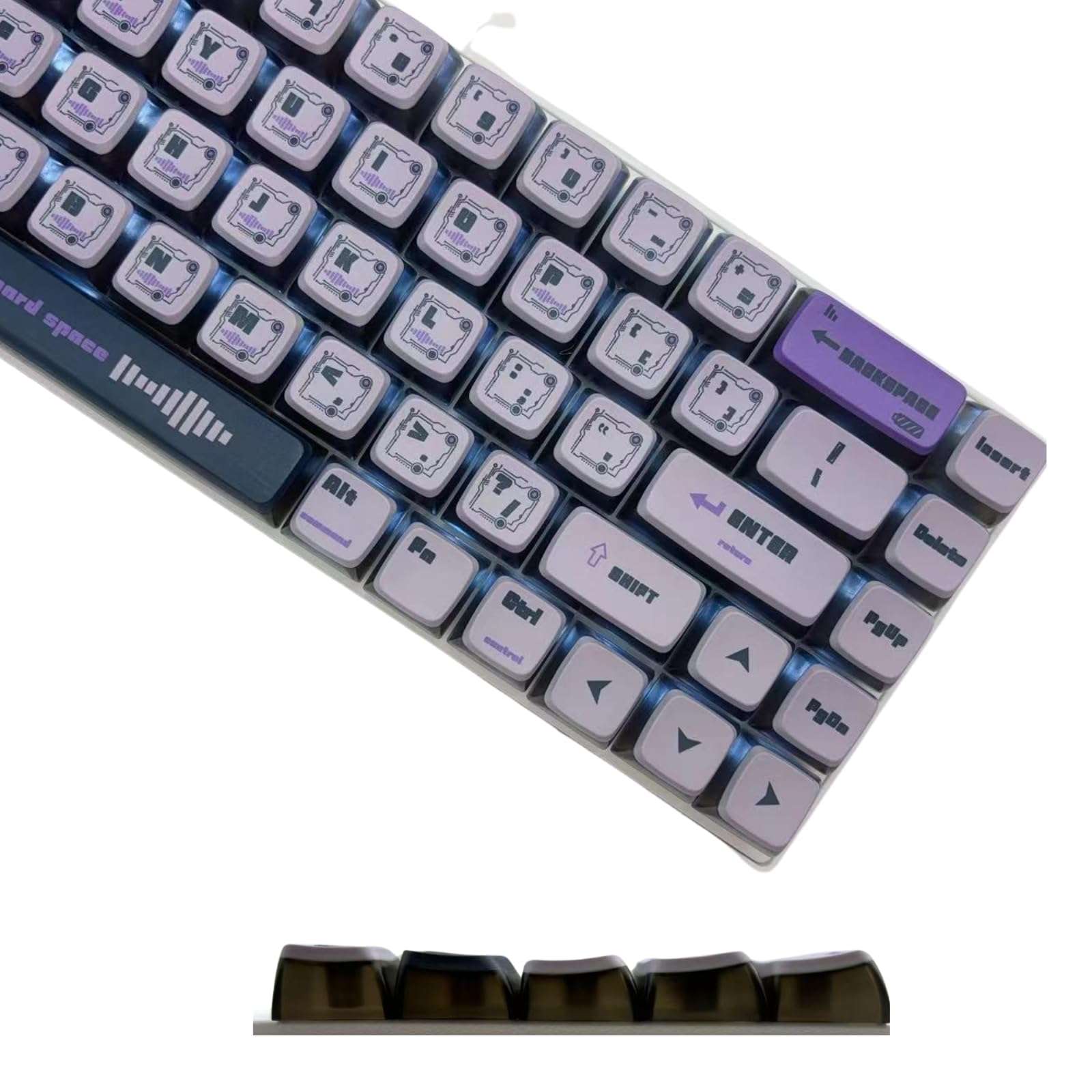 Qeefairary Purple Pudding Keycaps, Dye Sub PBT Keycaps,Custom Keycaps for Mechanical Gaming Keyboard,Shine Through Keycaps,Compatiability for 100%, 95%,80%,75%, 65%, 60% (Techno Purple) 1