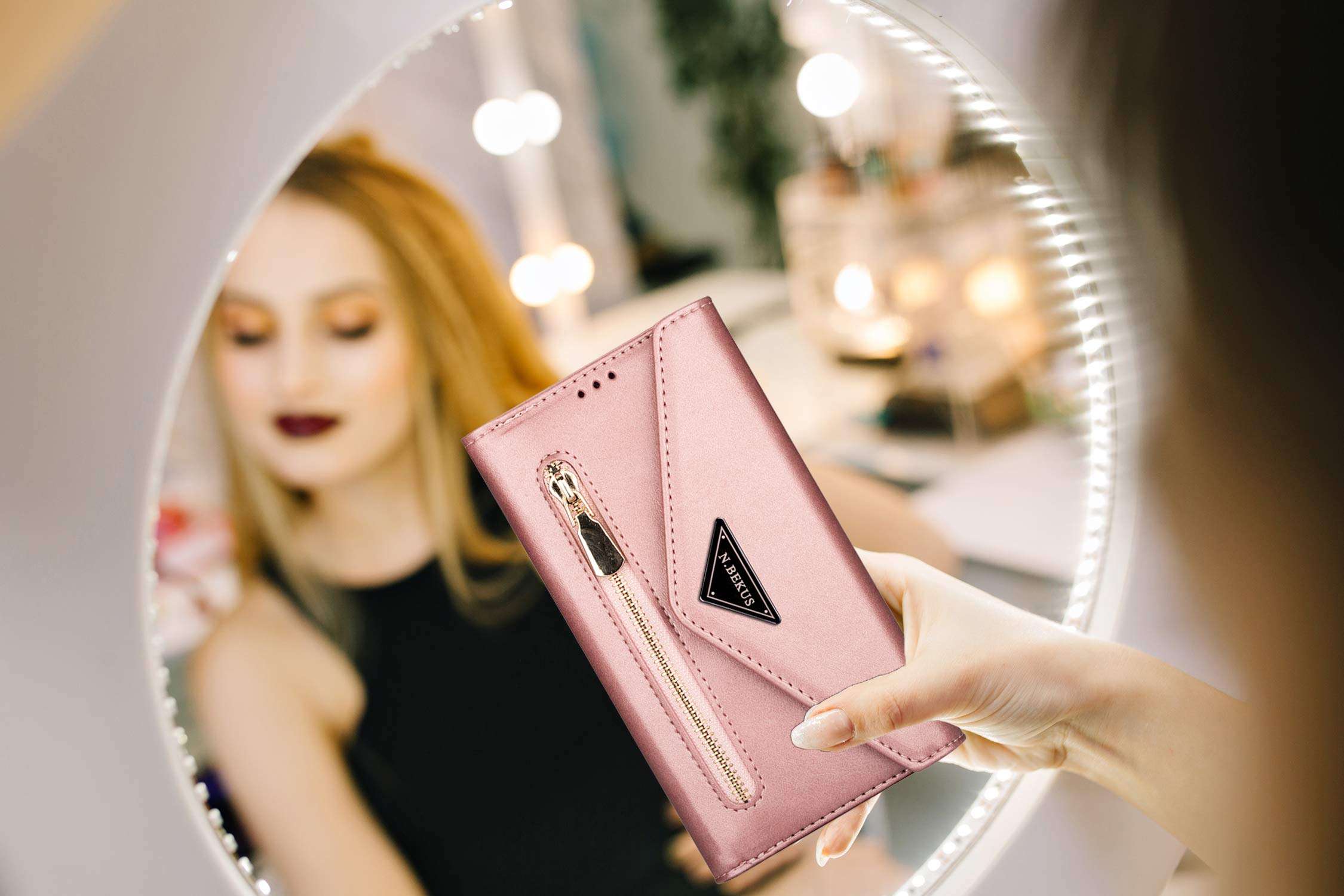 Harsel 7 Card Slots PU Leather Crossbody Wallet Women Purse Magnetic Closure Zipper Kickstand Folio Flip Handbag Case Protective Cover with Shoulder Strap for iPhone 11 Pro (Rose Gold) 5