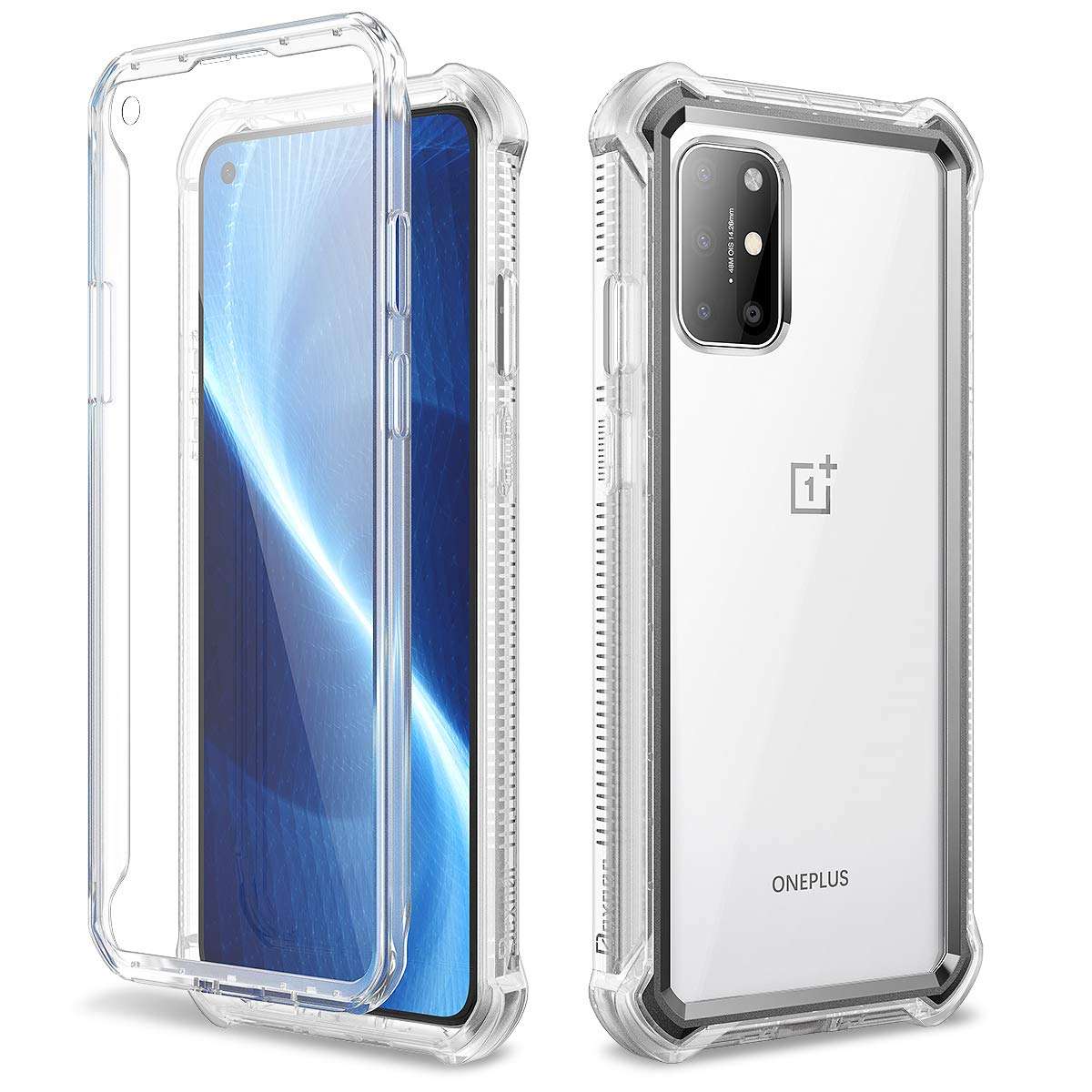 Dexnor for OnePlus 8T Case with Screen Protector Clear Rugged Full Body 360 Protective Shockproof Hard Cover Defender Dual Layer Heavy Duty Bumper Case for Women/Men - Gray 1