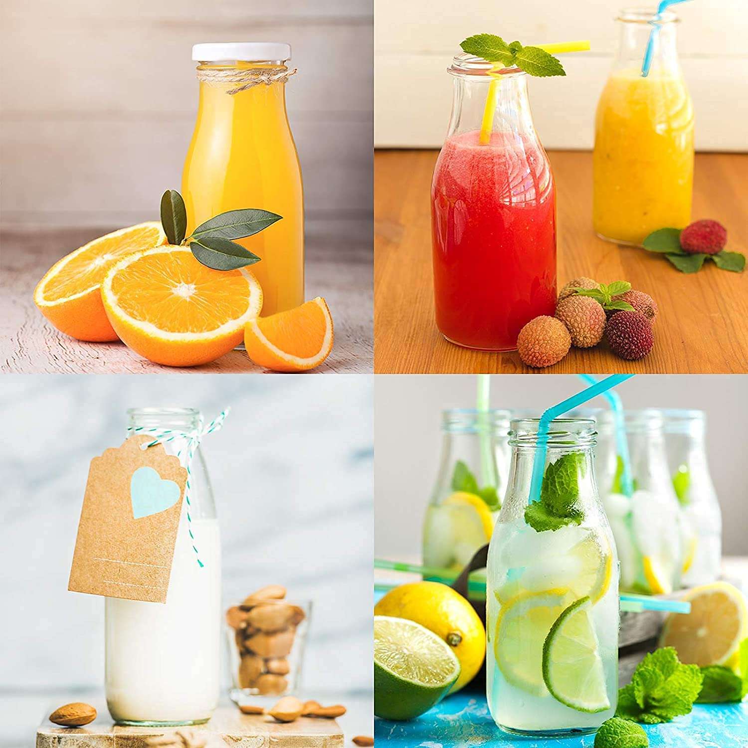 Meldique Juice Cup Juice Bottle With Straw Juice Glass Bottle With lid And straw Glass Juice Cup Multi Color Set of 6 300 Ml Use To Fruit Juice Smoothie Milk Shack 4