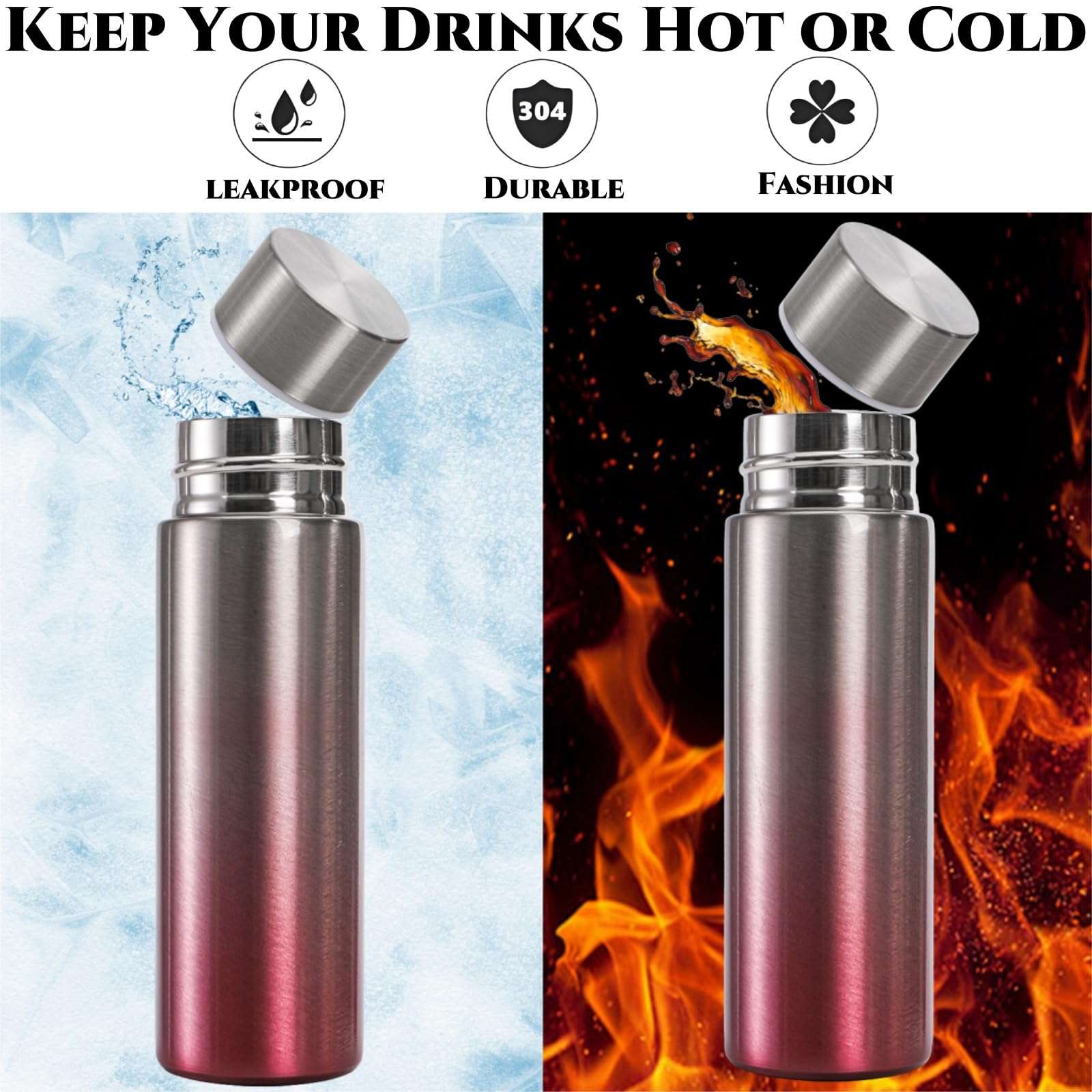 Acshio 3 Pack Mini Stainless Steel Water Bottle, 5 Oz Stainless Steel Metal Bottle, Portable Purse Water Bottles Pocket Slim Flask for Travel, Sports, Camping 5