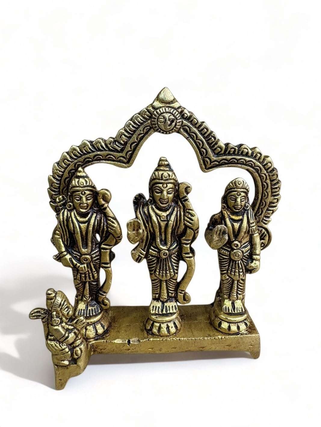 Pure Brass Ram Darbar Murti Ram Darbar Statue for Home Decor and Office Desk Ram Sita Laxman Hanuman Idol for Puja Room Shree Ram Parivar Murti for Gift Pital ram darbar Idols 4.5inch 3