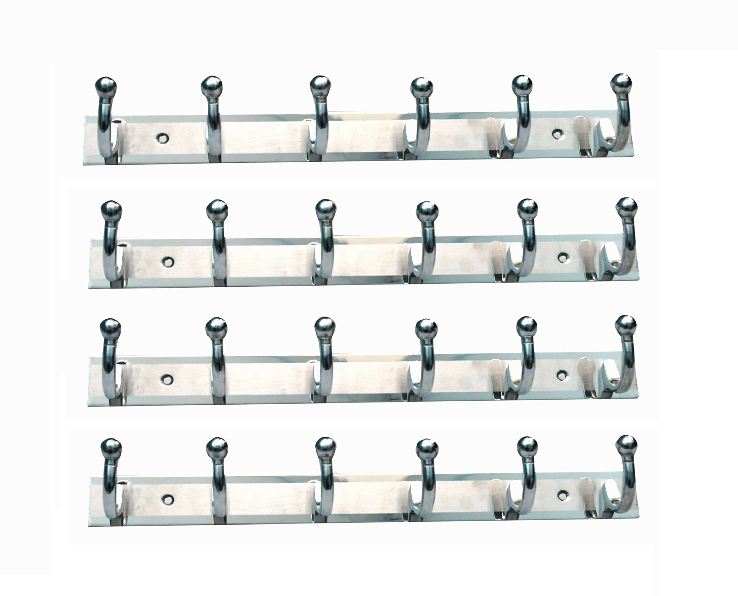 GHAR DWAR Ghardwar Stainless Steel (Pack of 4) Cloth Hook 6 Pin Bathroom Cloth Hanger Robe Wall Door Hooks Rail for Hanging Keys,Clothes,Towel Steel Hook 1