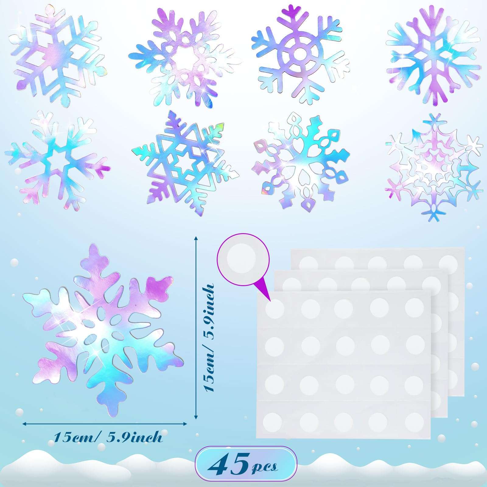 Dianelhall 45 Pcs Snowflake Cutouts Winter Bulletin Board Decorations Wonderland Paper Cutouts Christmas Wall Decals with Glue Points for Classroom Home Holiday Winter Party Supplies 3