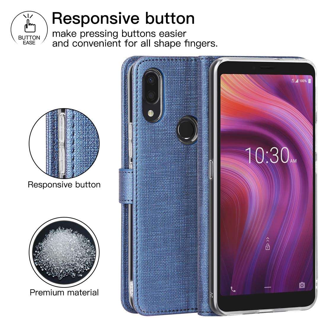 Feitenn Alcatel 3V Case 2019, Alcatel 3V Flip Case 2019, Slim Folio Cover Kickstand Credit Card Slots Holder Magnetic Closure Bumper Shockproof PU Leather Soft TPU Shell Alcatel 3V 2019 - Blue 6