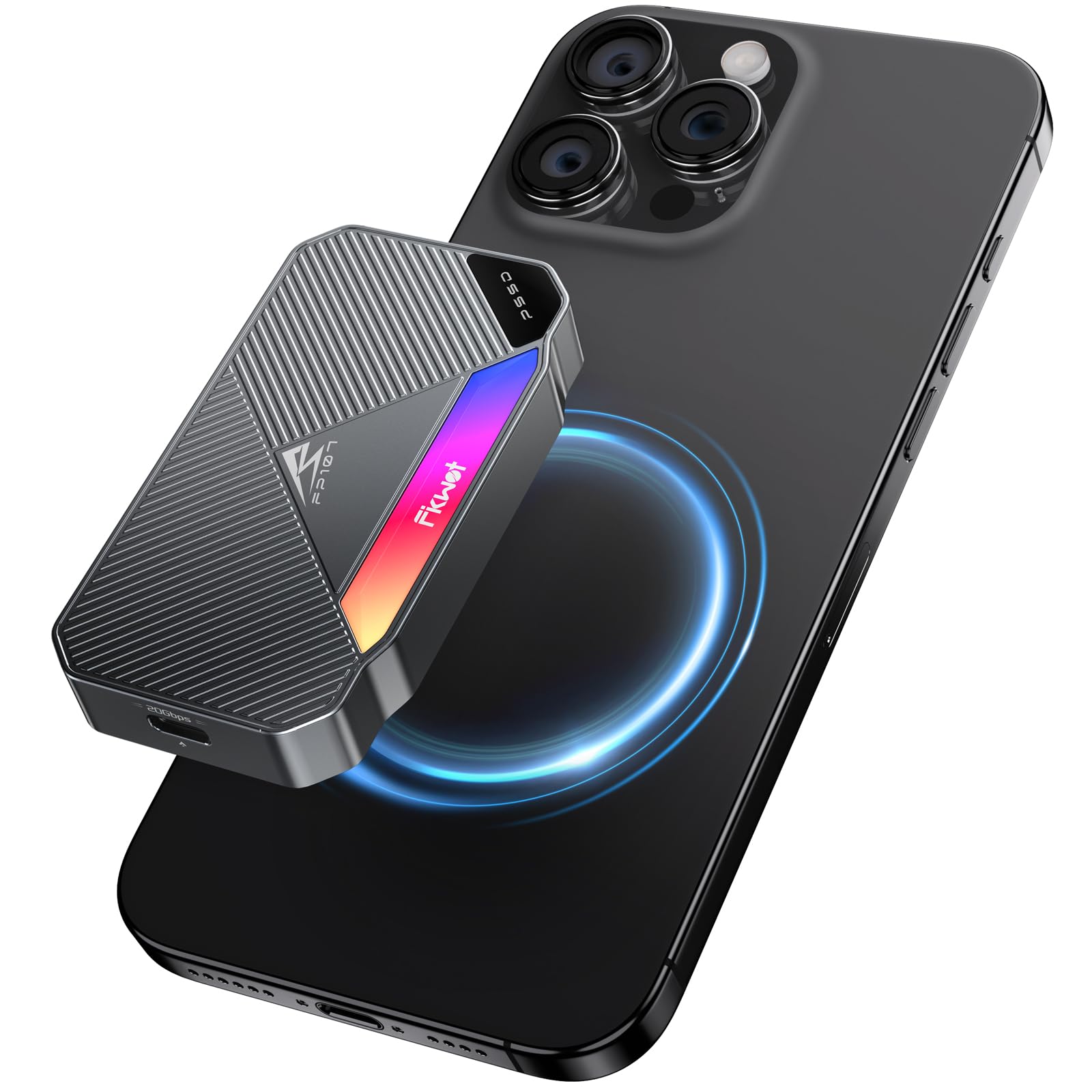 Fikwot FP107 4TB Magnetic Portable SSD, 2050MB/s USB 3.2 Gen 2x2 Portable SSD with RGB Lighting, 4K Video Storage, External Solid State Drives for iPhone15/16, Android/PC/Mac, PS5/PS4(Pro) etc.