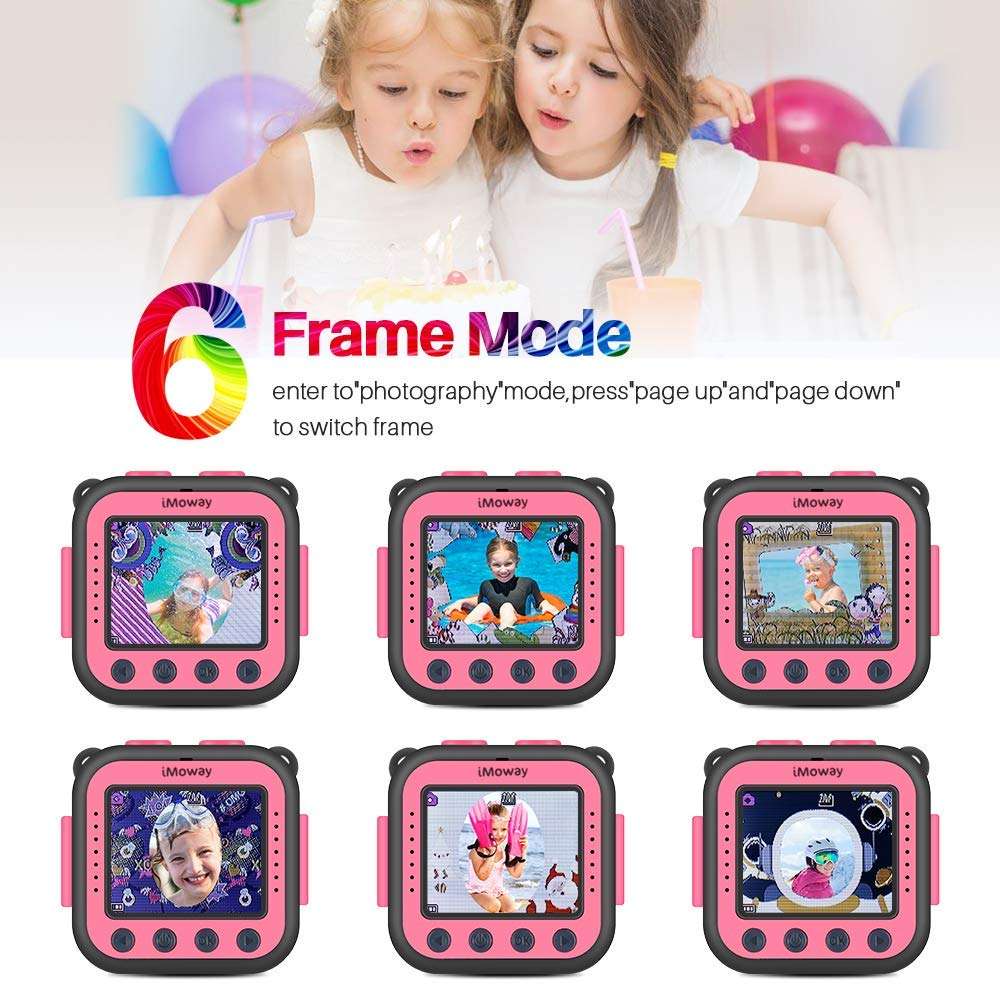 Kids Camera, iMoway Waterproof Video Cameras for Kids HD 1080P Kids Digital Cameras Camcorder with 16GB Memory Card, Card Reader and Floating Hand Grip (Pink) 5