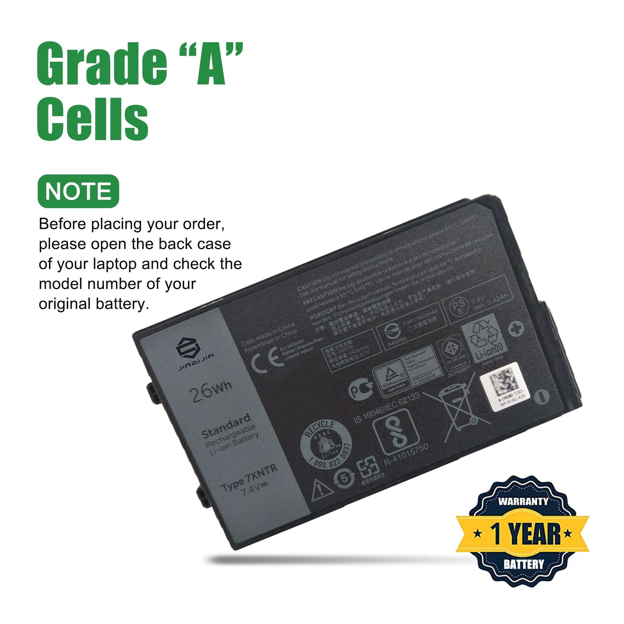 JIAZIJIA 7XNTR Laptop Battery Replacement for Dell Latitude 7202 7212 7220 Rugged Extreme Tablet Series Notebook J7HTX FH8RW 7.4V 26Wh 3420mAh 4