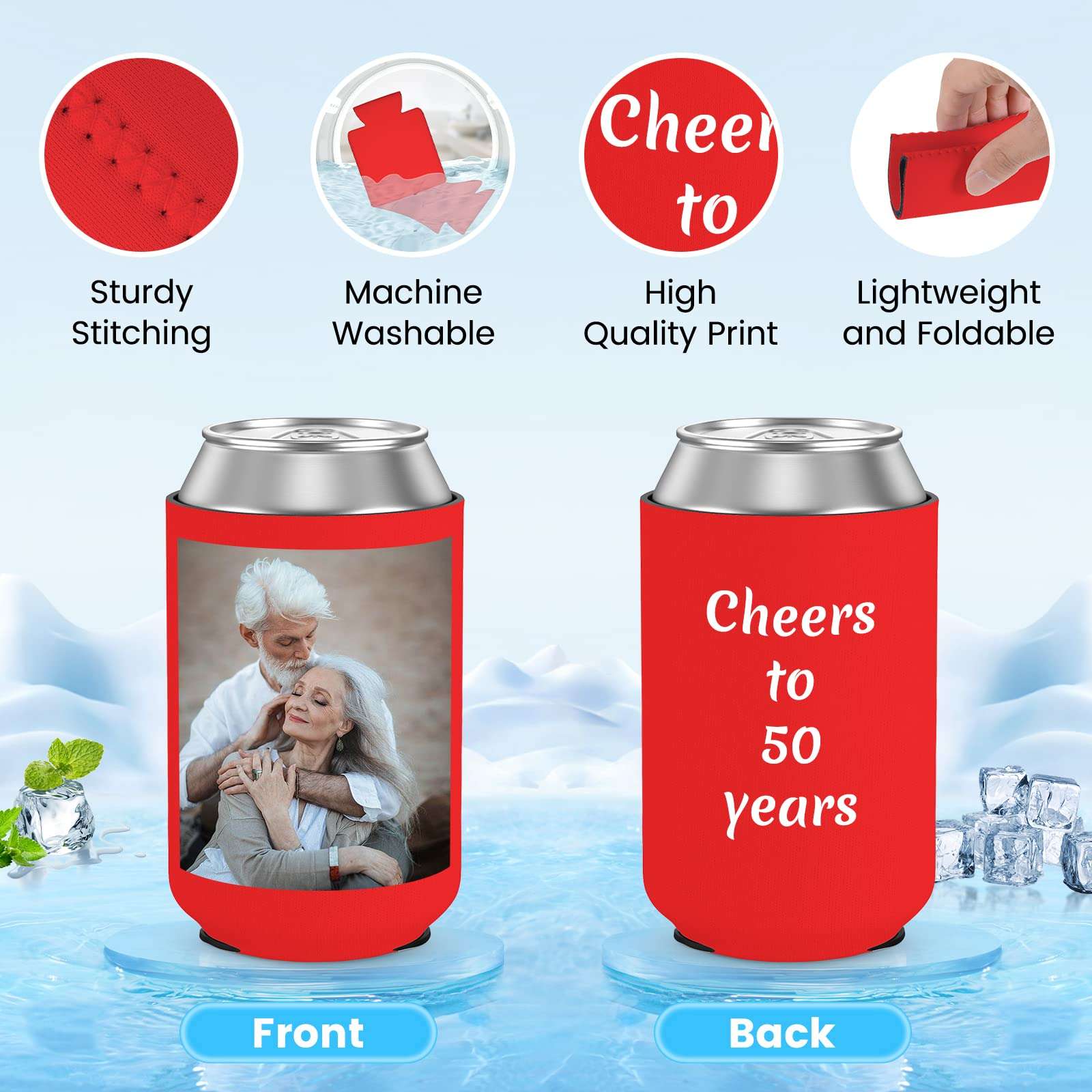 Custom Neoprene Can Cooler Sleeve 100 Pack Bulk Personalized Collapsible Insulated Can Sleeves Personalized Drink Holder for Summer Beach Birthday Party Supplies Holiday Decorations 4