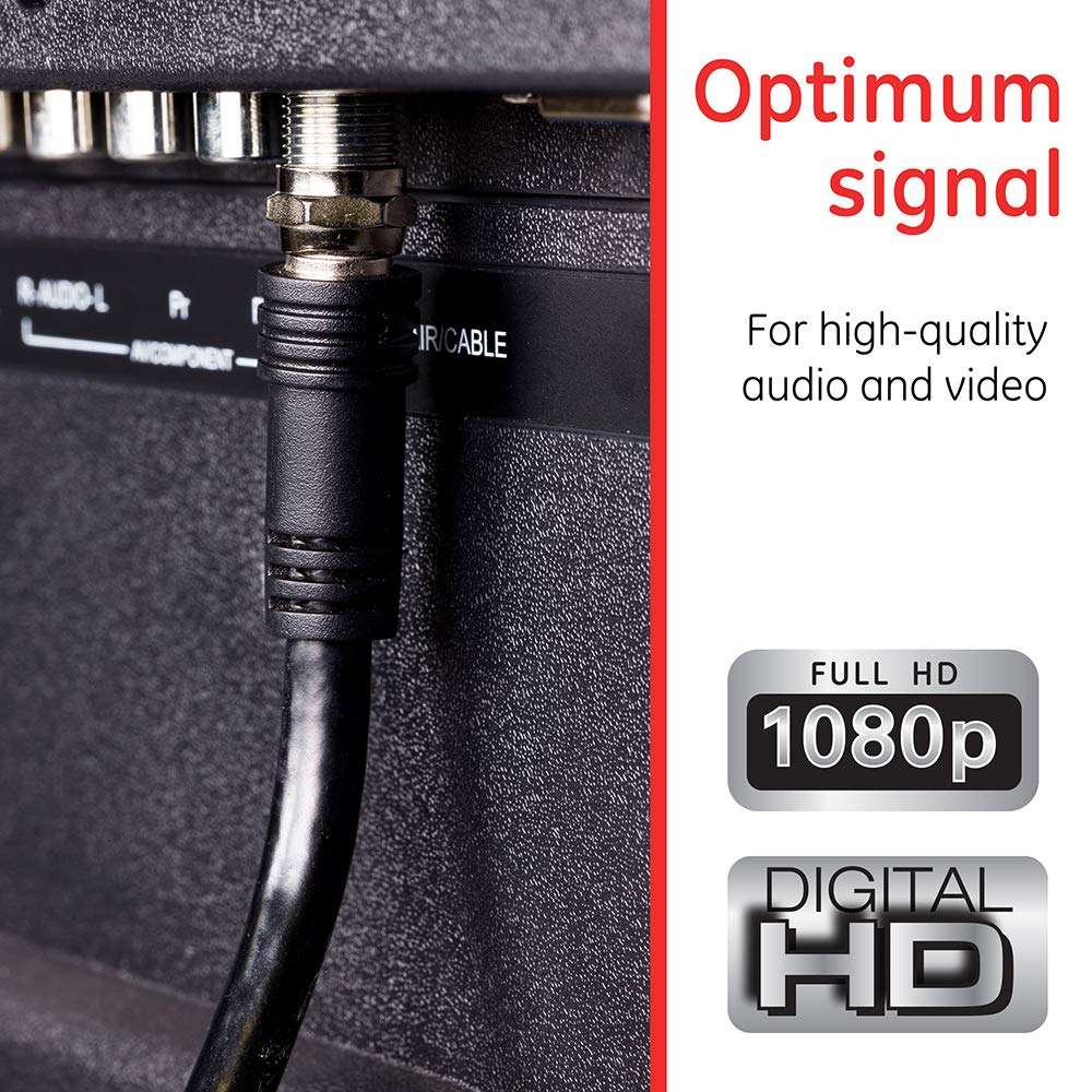 GE RG59 Coaxial Cable 25ft. (7.6m), Black, F-Type Connections Jacks, Low Loss, Double Shielded Coax Cable, Input/Output, Ideal for Antennas, DVR, VCR, Satellite to TV, 23210 3