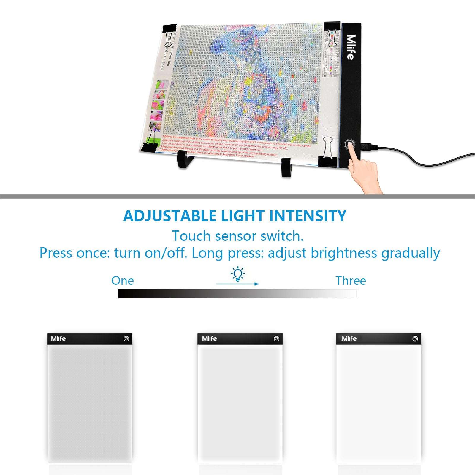 Mlife Diamond Art Painting A4 LED Light Pad - Dimmable Light Board Kit, Apply to Full Drill & Partial Drill 5D Diamond Art with Detachable Stand and Clips 3