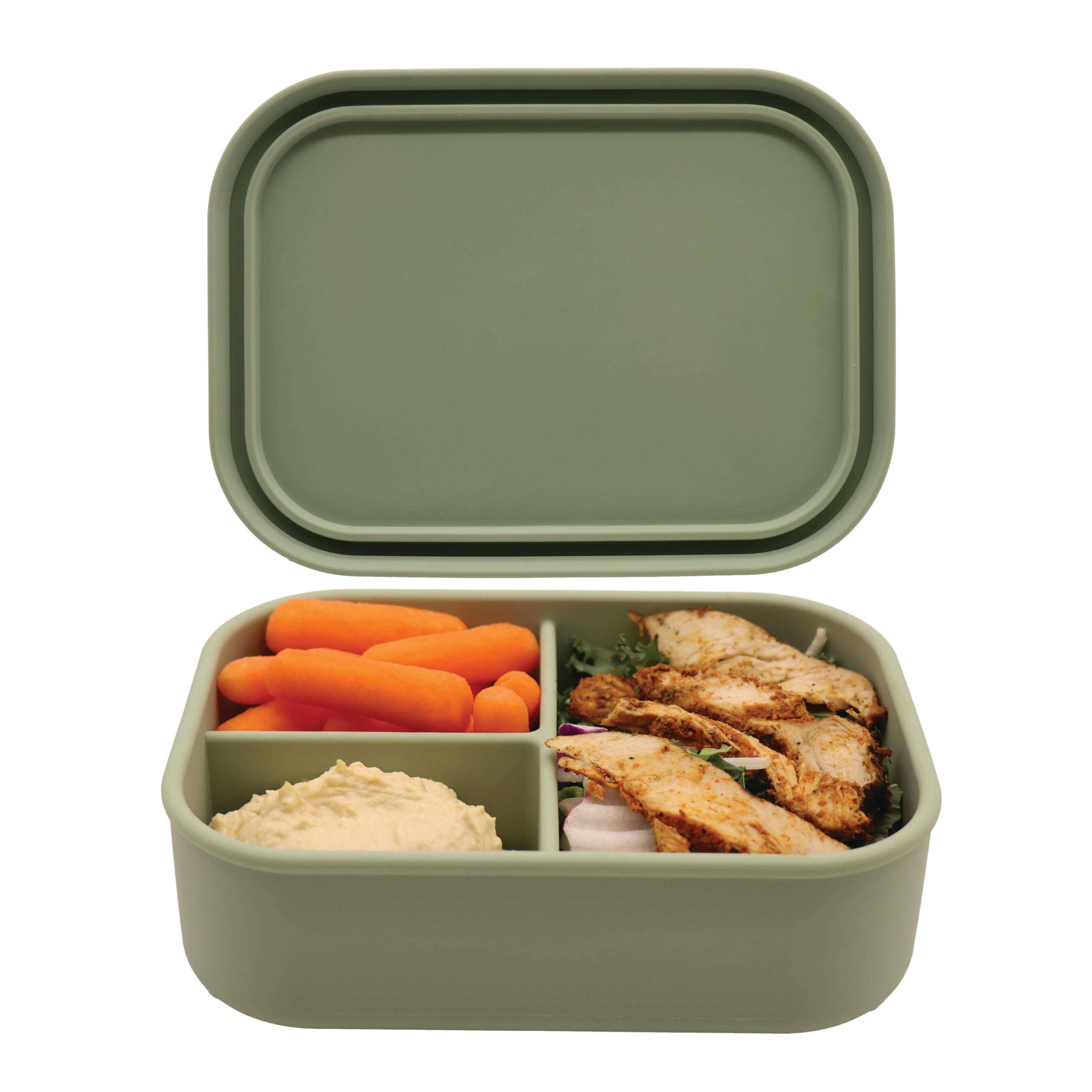 A-to-Z Supply Silicone Bento Box, 3 Compartments, BPA-Free, Leak-Resistant, Dishwasher and Microwave Safe, Perfect for Work, Travel & Meal Prep, (Green) 1