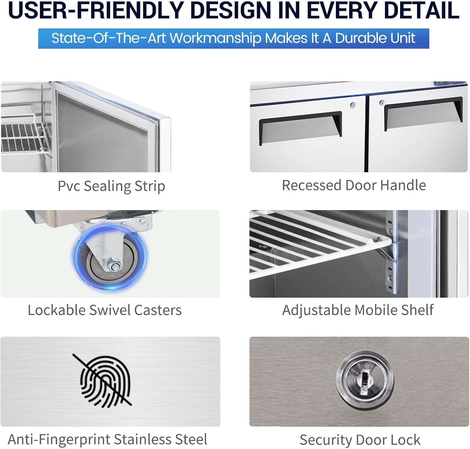 48" W 2 Door Refrigerator Sandwich Salad Prep Table Commercial Stainless Steel Fan Cooling Refrigerator with Cutting Board, 2 Shelves & 12 Pans For Restaurant, Shop - 12.9 Cu.Ft 5