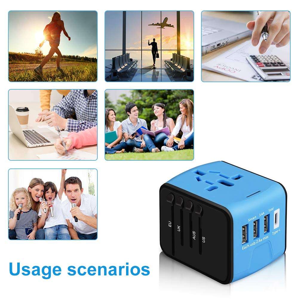 Universal Travel Adapter, Fast 2.4A 4 USB Worldwide International Power Adapter Mini Portable Travel Charger with 4 Charging Ports for US UK EU AUS 160 Countries 6