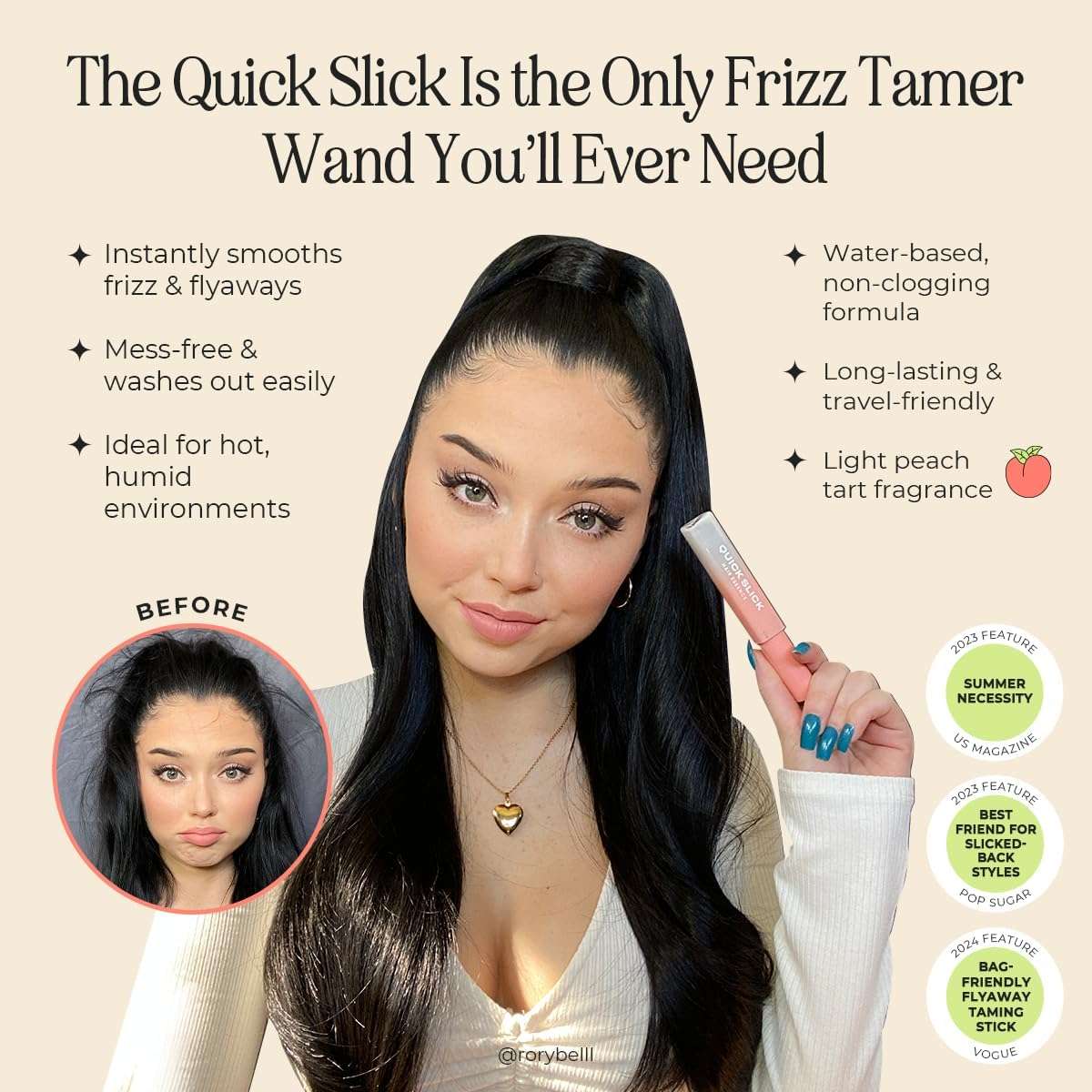 INH Hair Mascara for Flyaways | Quick Slick Hair Finishing Stick for Flyaways, Frizz Control, & Slick Back Look | Non Greasy & Non Comedogenic Smoothing Serum & Frizz Tamer Wand | Peach Tart, 18ml 3