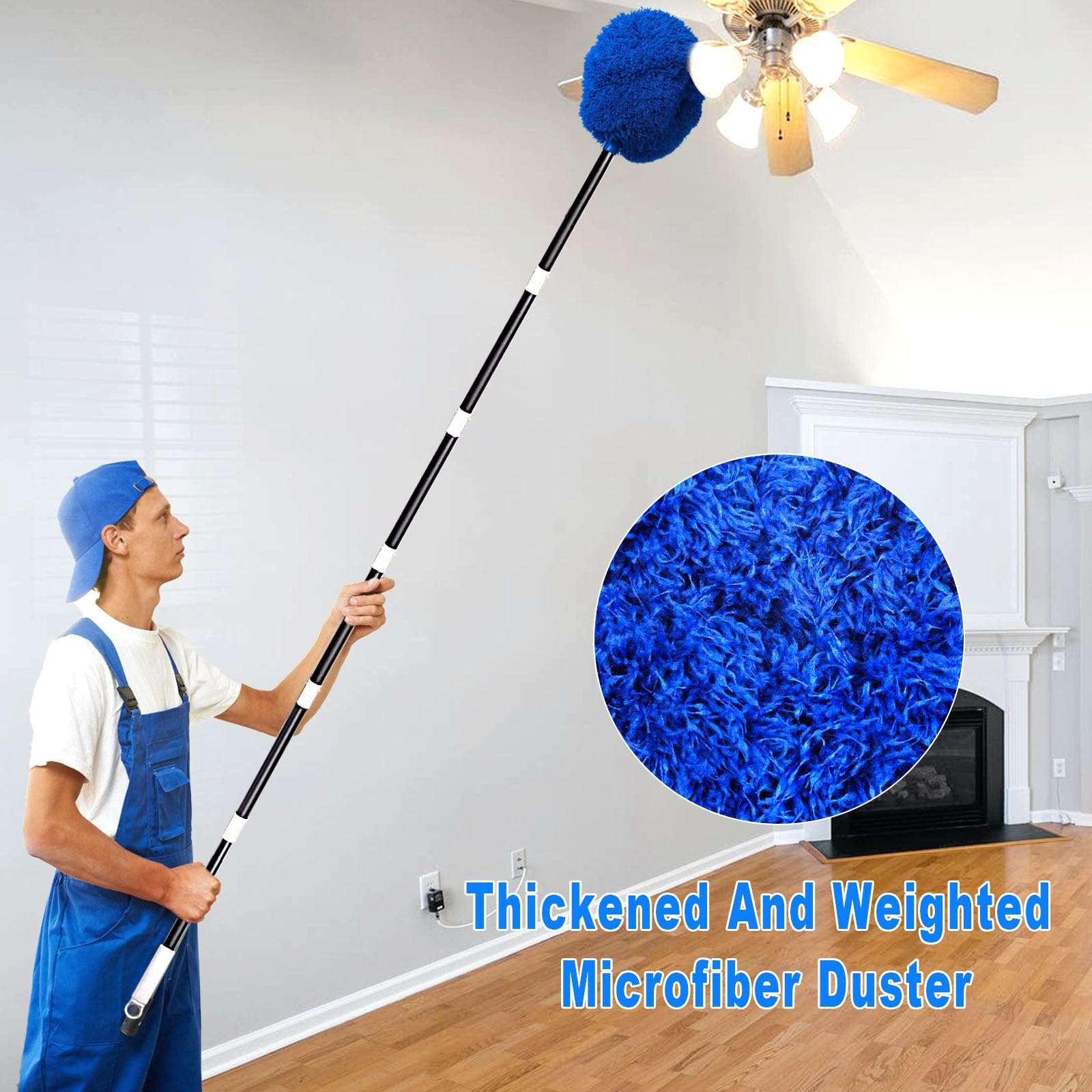 3 in 1 Shower Scrubber Cleaning Brush &Ceiling Fan Cleaner Duster with Extra Long and Thick Extension Pole from 15 to 88 Inches 6