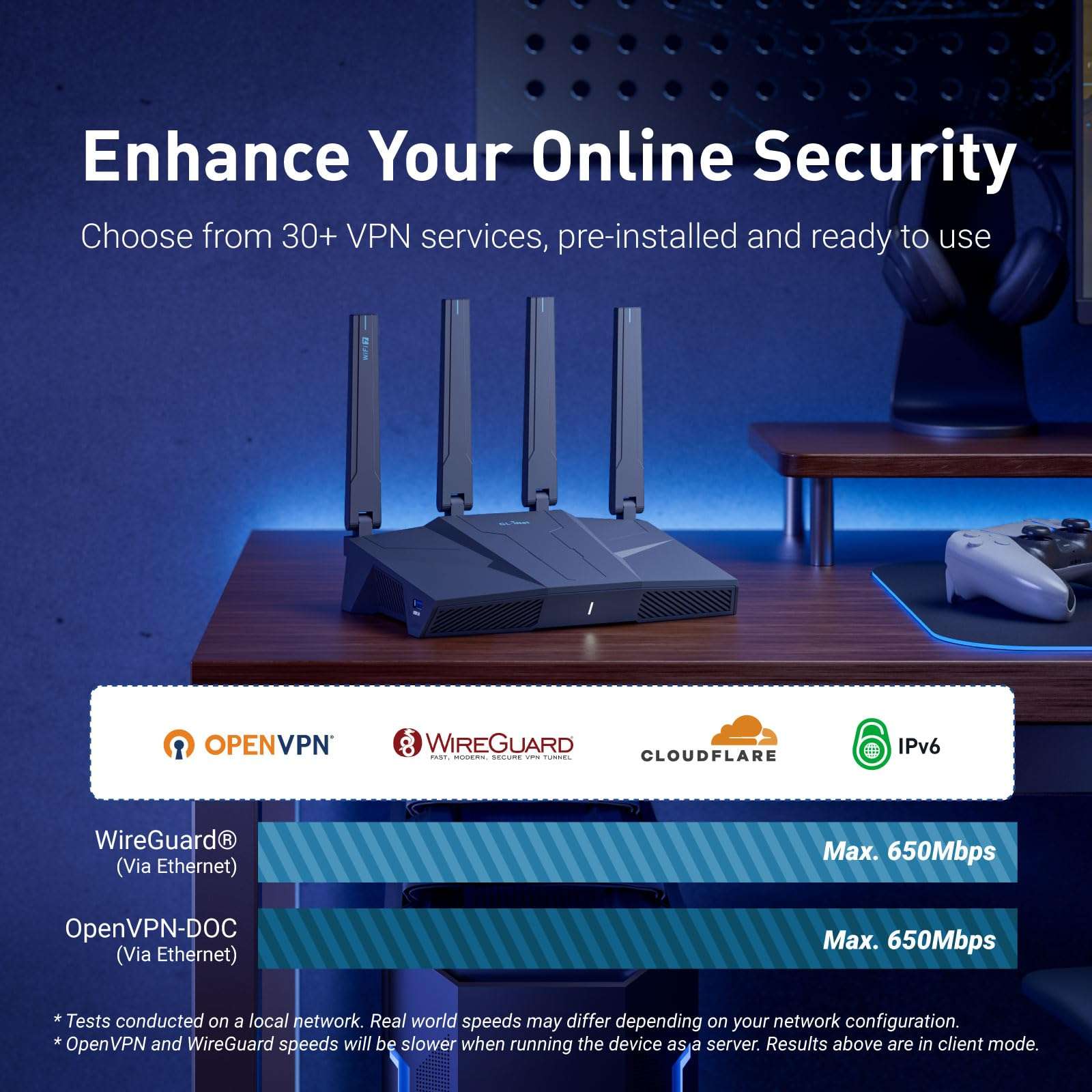GL.iNet GL-BE6500 (Flint 3e) WiFi 7 Router, High-Speed WiFi Router for Wireless Internet w/VPN, 5 x 2.5G Ethernet Port for Fiber Optic Modem, Long Range Large Home, Business & Gaming Computer Routers 4
