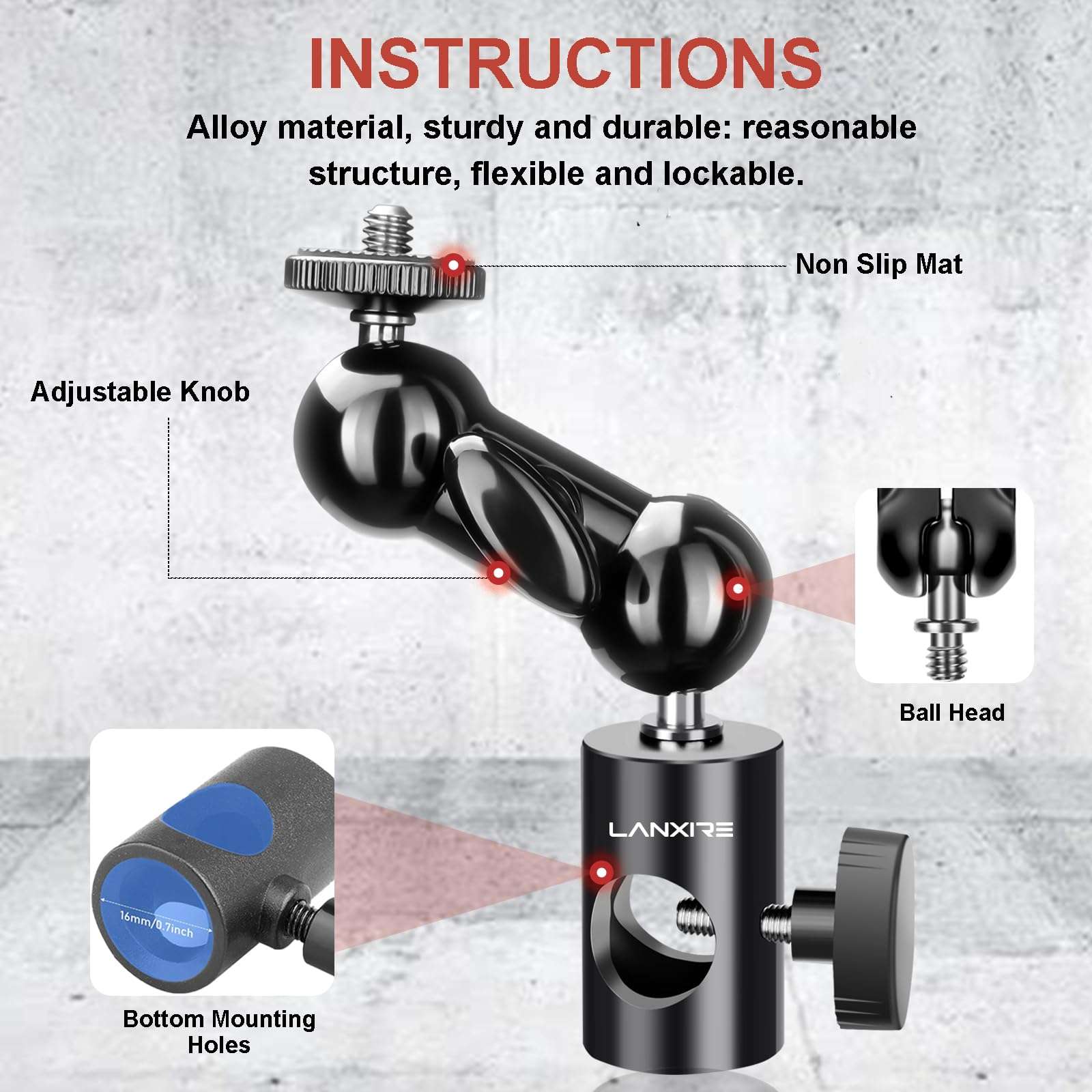 Lanxire Light Stand Mount Adapter (2 Packs) with Double Ball Head - Compatible with Ring Light - Fits Flat Head Light Stand - Max Load 4.4lb/2kg - 1/4" Screw Cool Ball Head 3