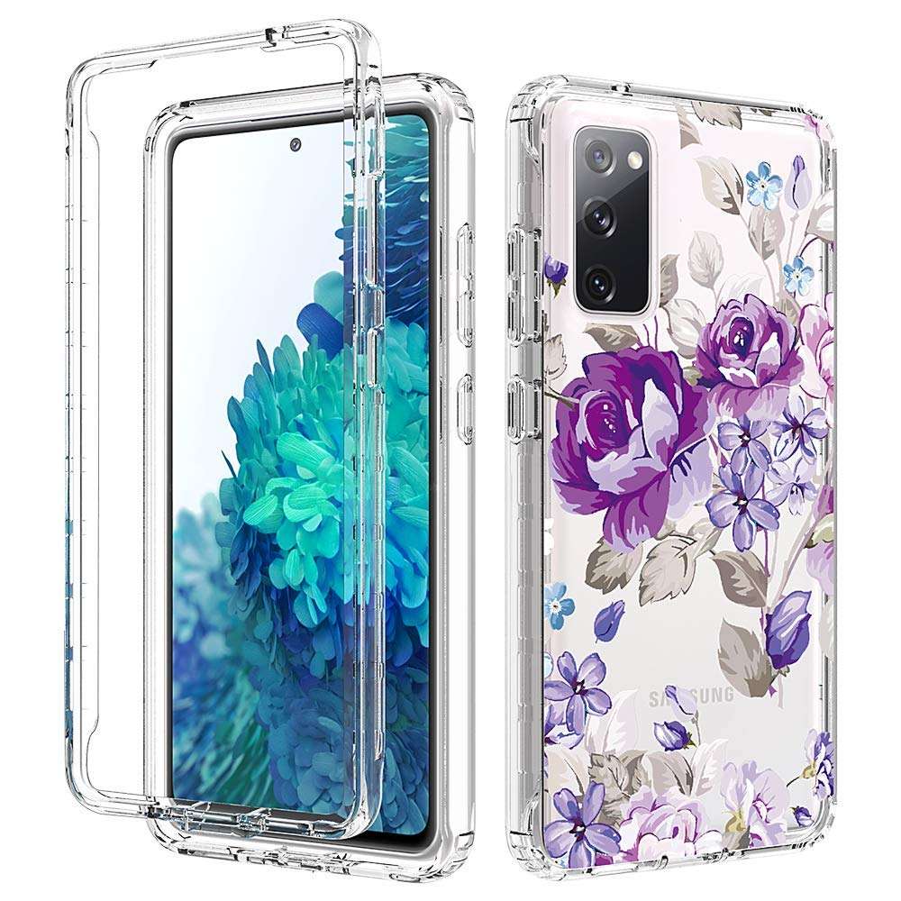 Samsung Galaxy S20 FE 5G Case,Scalette Galaxy S20 FE Case,Dual Layer Clear Flower Design,Soft TPU Back Cover Clear Shockproof Floral Pattern with PC Bumper for Women for Galaxy S20 FE Case,Purple 1