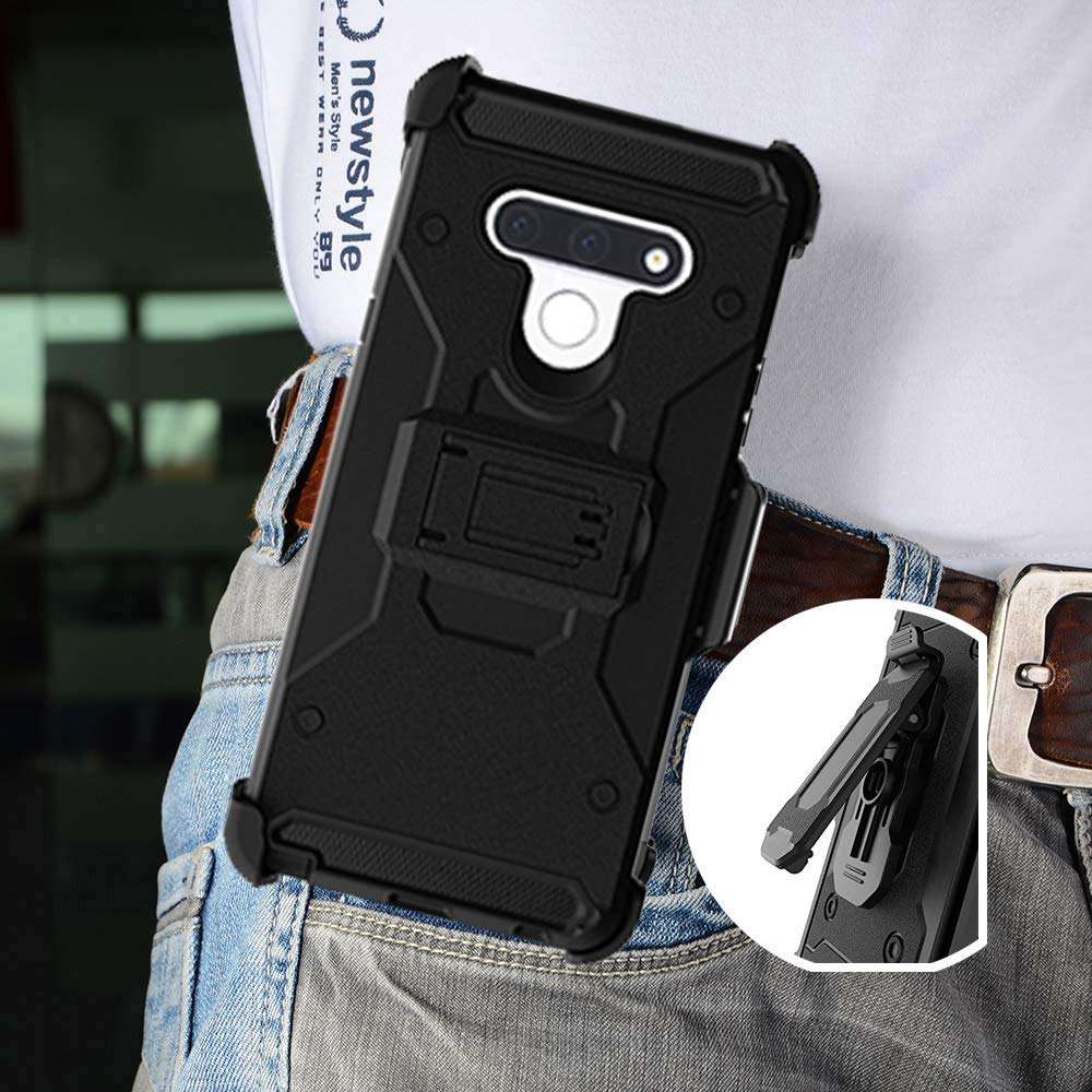 Chuangxinfull Stylo 6 Holster case, Belt Clip (Rubberized Grip) Slim Fit Protective Cover with Kickstand, Combo Shell Holder for Stylo 6 2020 5