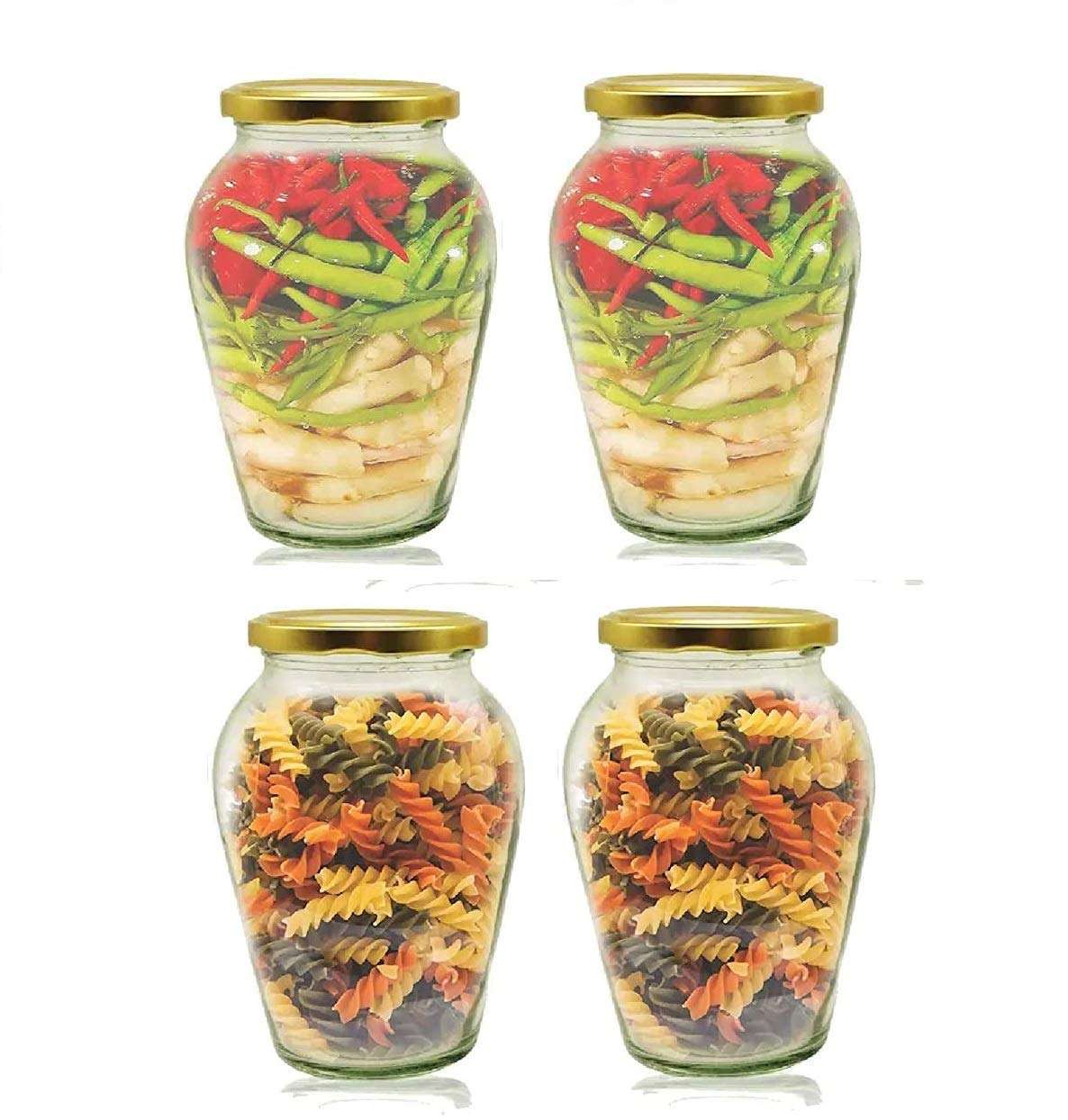 WELNOX Big Pot Glass Jar |Plastic Storage Boxes |Food Storage Container Set |Candy box |Glass Jars | Dry Fruit Box |Plastic Container|Kitchen Storage Set | Spice Jars |1000ml- 4pc 1