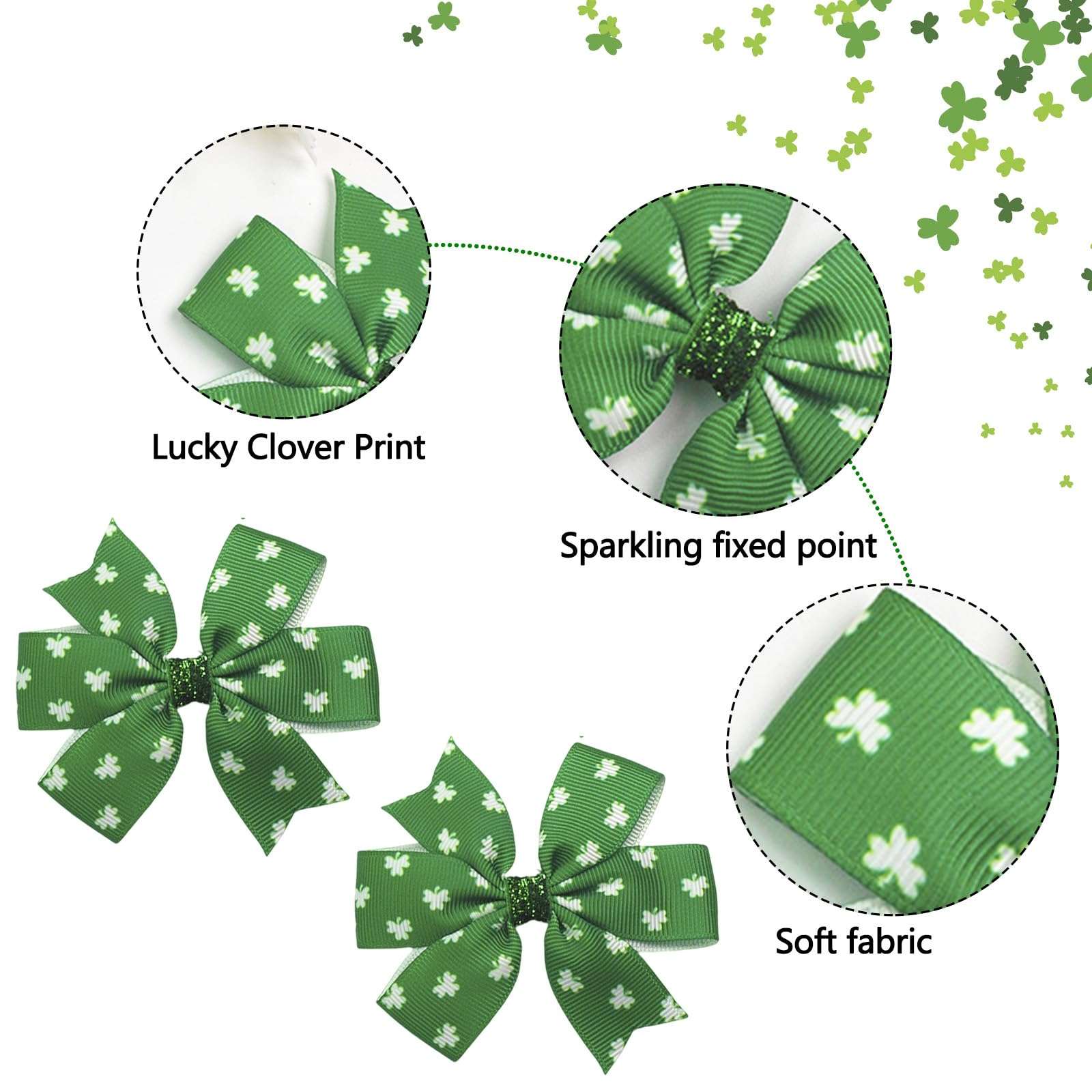 St. Patrick's Day Hair Bows Clips Shamrock Hair Bows Alligator Claw Clips for Kids Hair Pins for Kids Irish St. Patrick's Day Hair Clips Clover Hair Accessories for Kids Girls Women 2 Packs 5