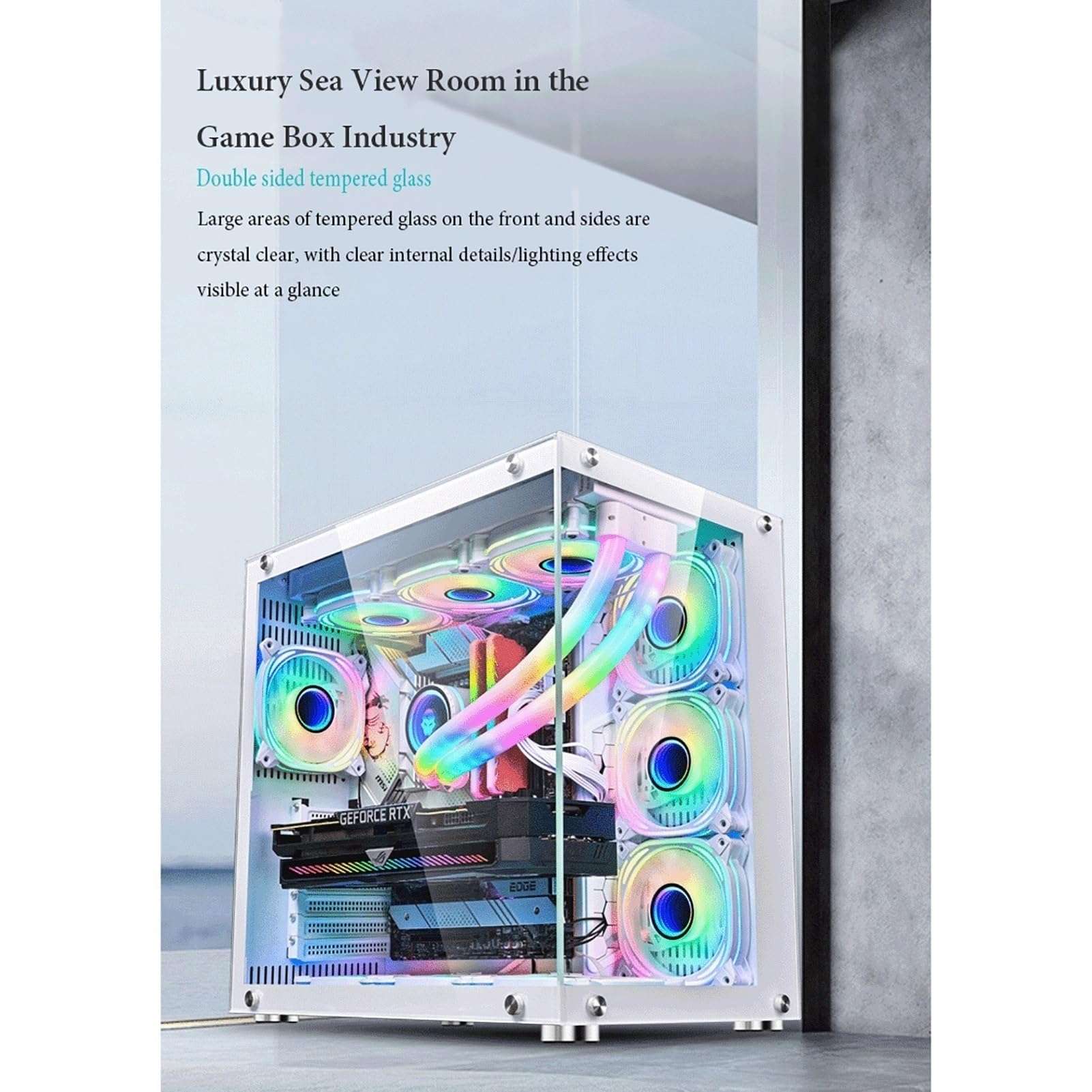 ATX Case, Mid-Tower PC Gaming Case ATX/M-ATX - Front I/O USB 3.0 Port - Tempered Glass Side Panel - Support Water Cooling - 10 Fan Position(V) 3