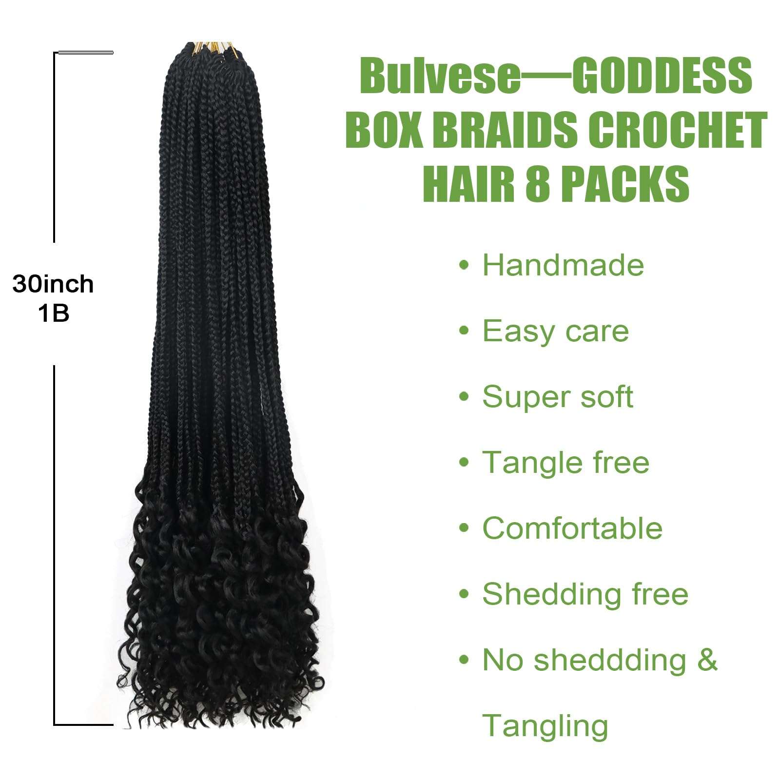 Goddess Box Braids Crochet Hair 30 Inch 8 Packs Crochet Bohemian Box Braids Pre Looped Crochet Hair Crochet Hairs with Curly Ends Braids Hair for Black Women Box Braids Crochet Hair Extension(1B) 5