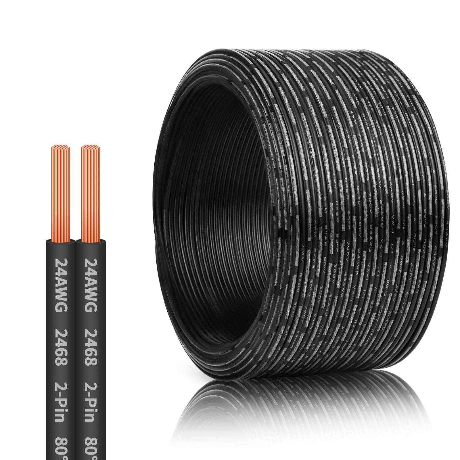 100 FT 24 AWG Universal Garage Door Wire, 2-Conductor Garage Door Sensor Wire, Garage-Doors Opener Wires for Control Station and Sensor, Low-Voltage Applications, Intercoms, Thermostat Controls(Black) 1