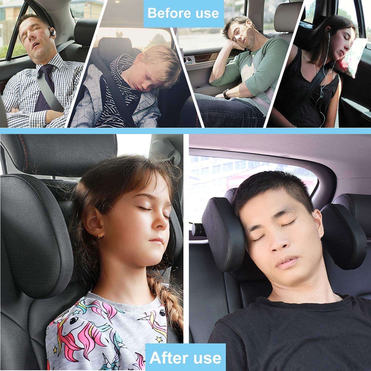 Cloyster Car Seat Headrest Pillow, Head Neck Support Sleeping Travel Seat Pillow with Cushion Foam,Premium Seat Head Pillow,360 Degree Adjustable Long Trip Rest Headrest Pillow for Kids Adult 6