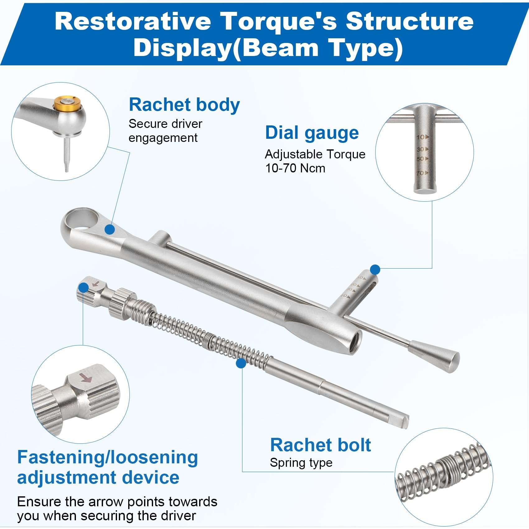 Dental Implant Torque Wrench Set Universal Prosthetic Kit Dental Implant Kit with Torque Adjustable Ratchet Screwdrivers 16pcs, Fully Autoclavable,10-70Ncm, Secure/Disassemble Implant Restorations 6