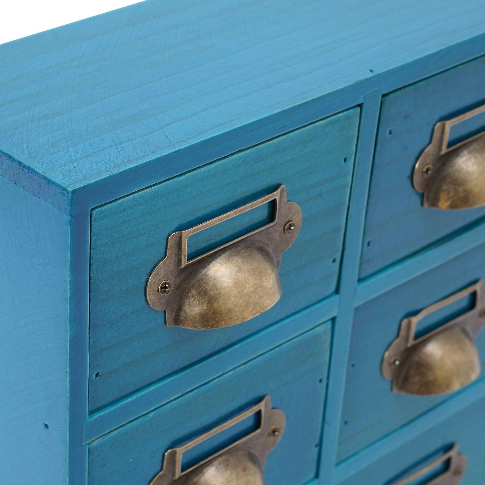 16-Drawer Wood Desk Organizer, Desktop Drawer Tabletop Storage Organization Box with Label Slot for Home Office Boutiques Pharmacies, No Assembly Required, 19.69 * 3.94 * 13.78in (Blue) 6