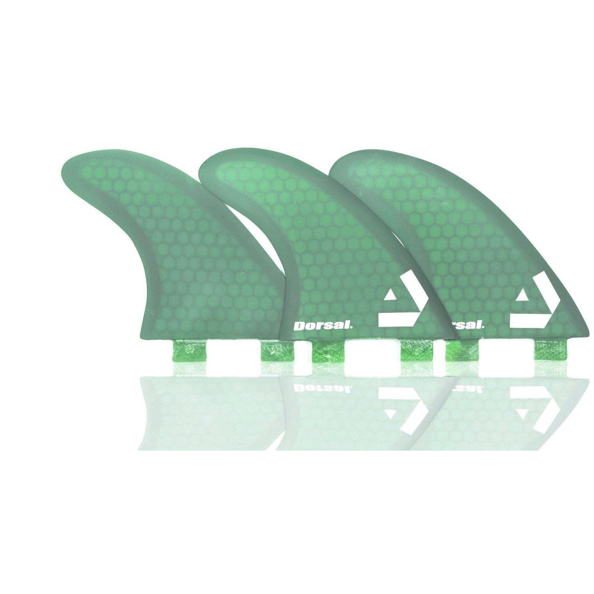 DORSAL Surfboard Fins Thruster 3 Set FCS Compatible Green Medium Fiberglass with Honeycomb Hexcore 5