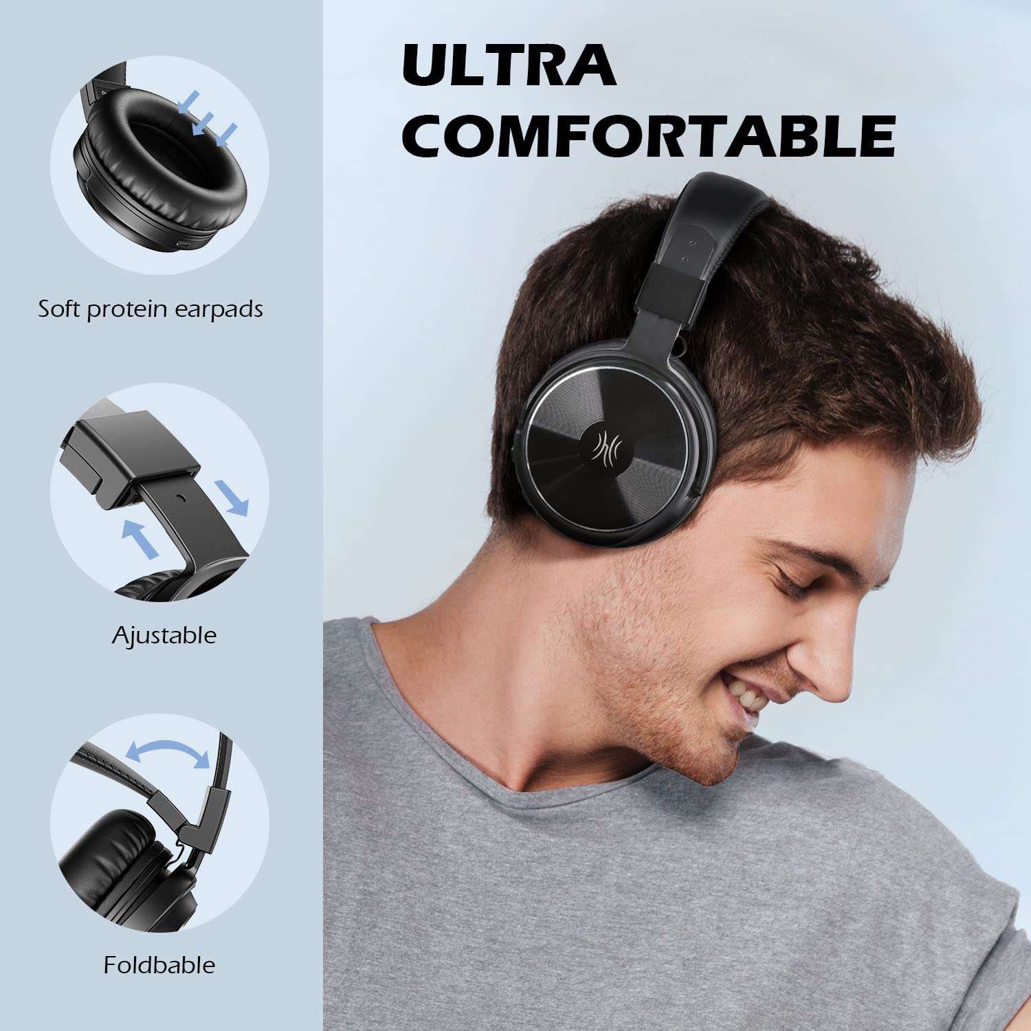 OneOdio A11 Wireless Headphones Over Ear, Bluetooth 5.2 Headset w/ CVC8.0 Mic, Hi-Fi Audio & Deep Bass, Comfortable Memory Foam Ear Cups, Wired & Wireless 2-in-1 for Travel Home Office 4