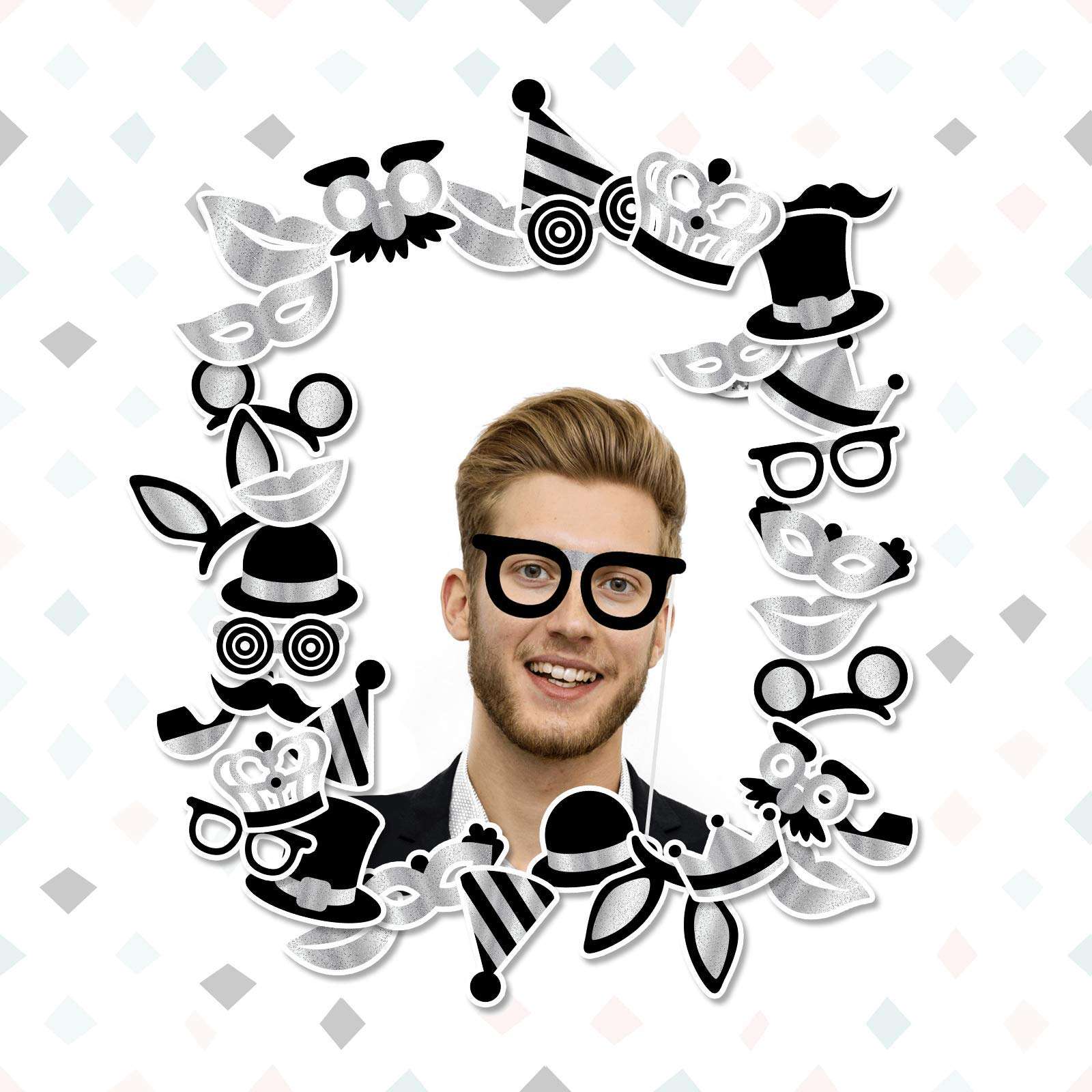 Premium Birthday Photo Booth Props Kit, 16 Black & Silver (No Glitter), Durable & Easy-to-Use Photobooth Props Signs for Memorable Photos & Unforgettable Celebrations by PixiPy 6