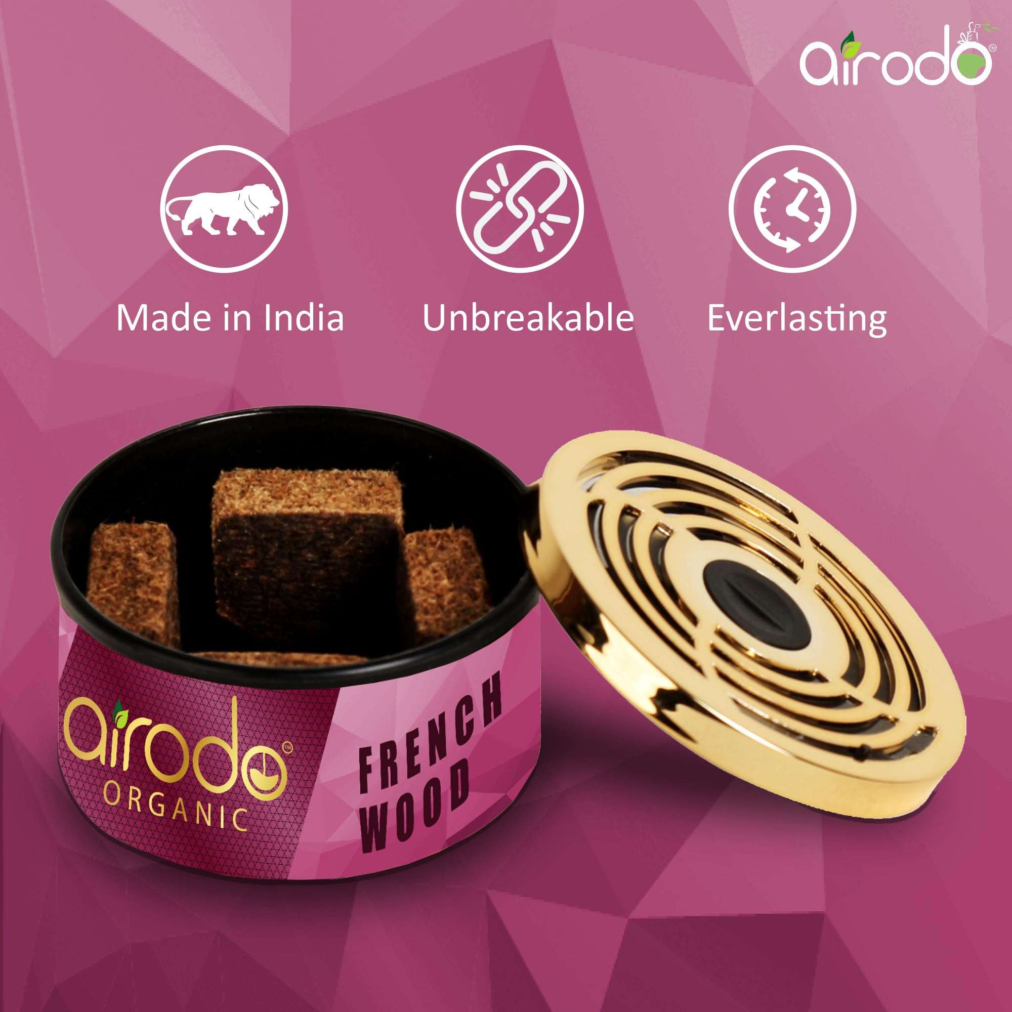 Airodo One French Wood Organic Car Perfume, Strong Fiber Air Freshener to Freshen'up Your Car - Car Accessories interior car perfumes and fresheners (50g with 2 Refill) 4