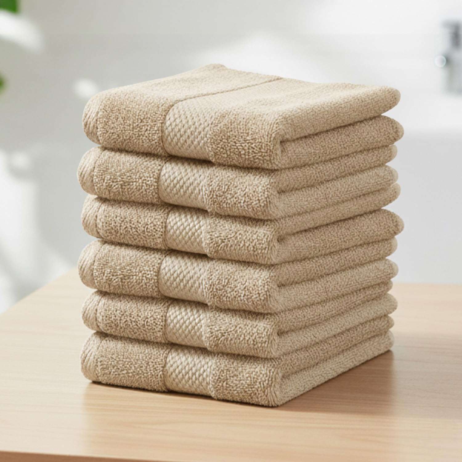 Earthy Fables Premium Face Towels - 100% Combed Cotton, 600 GSM, Ultra Soft, Quick Dry & Highly Absorbent, for Gym, Travel & Acne-Prone Skin, 30 x 30 cm, Set of 6 (Beige) 1