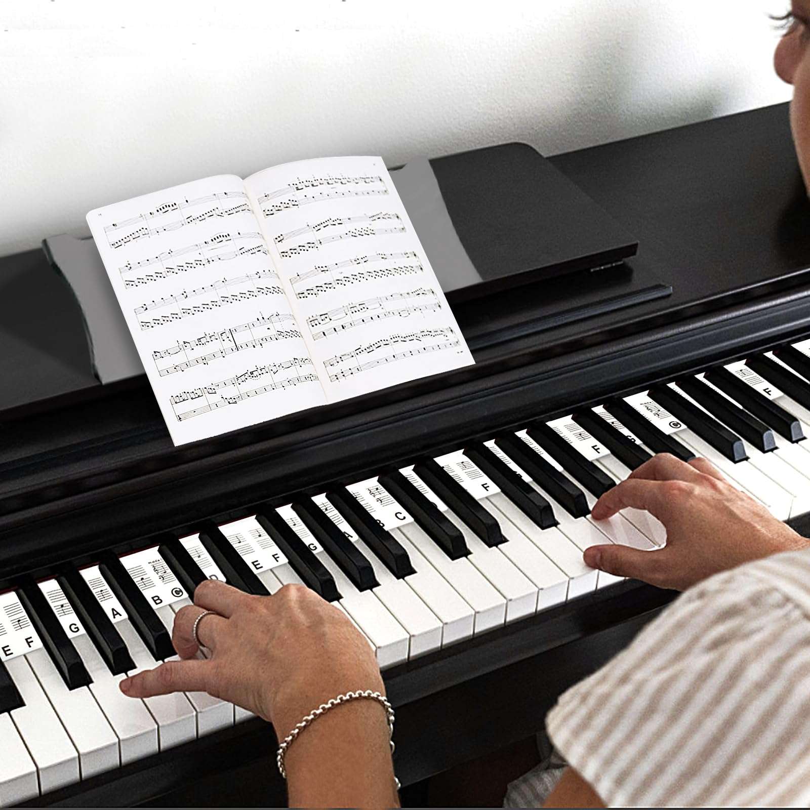 Piano Keyboard Stickers for Beginners and Kids,88/61 Key Full Size Removable Piano Keyboard Note Labels,Silicone Piano Key Stickers for Learning, Reusable Comes with Box (Classic Black Pro) 6