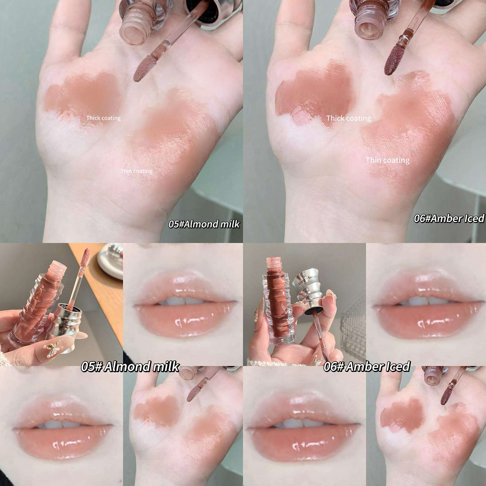 Gege Bear Water Light Mirror Lip Glaze | Long-Lasting Lip Gloss Non-Sticky Formula | Moisturizing Lip Tint with Waterproof Coverage | Pink Red Lipstick Nude Brown Shade Collection | Glossy Lip Care with Lipstick Brush Applicator | Perfect Trendy Candy Colors for Women Girls (04# Dry Rose, 3.5g) 6