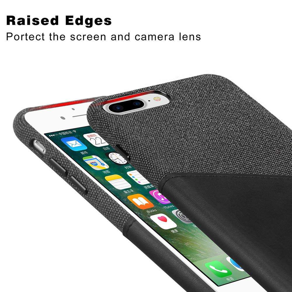 Bigphilo iPhone 7 Plus Case & iPhone 8 Plus Case with Card Holder, Mix Series Wallet Style Slim Cover, Soft-Touch Fabric with Vegan Leather Case for iPhone 7 Plus and iPhone 8 Plus - Black/Black 6