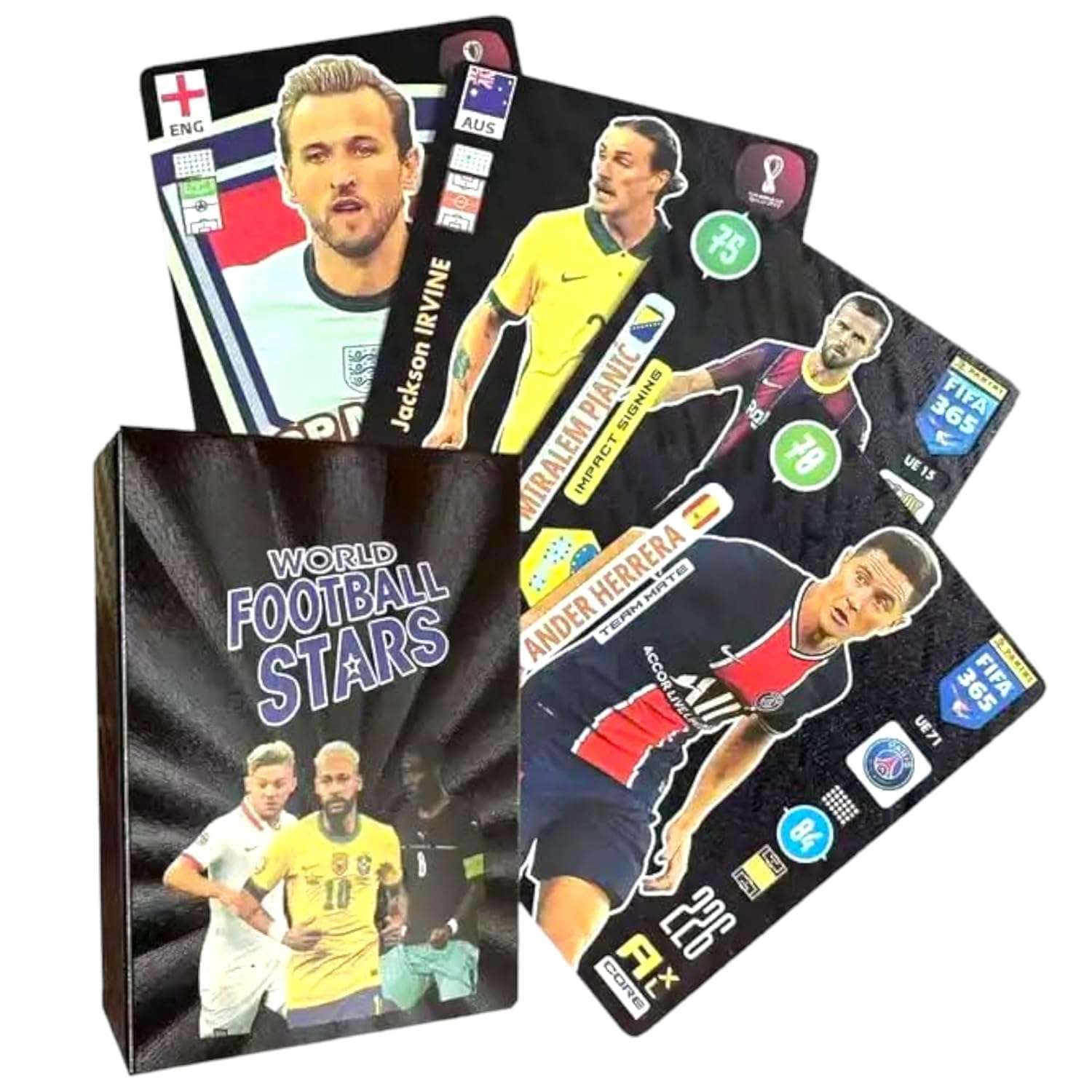 SHOPISTRY - Black World Football Stars Trading Cards, 55-Pack, Waterproof Black Cards with Golden Metal Texture, International Soccer Players Collection 1