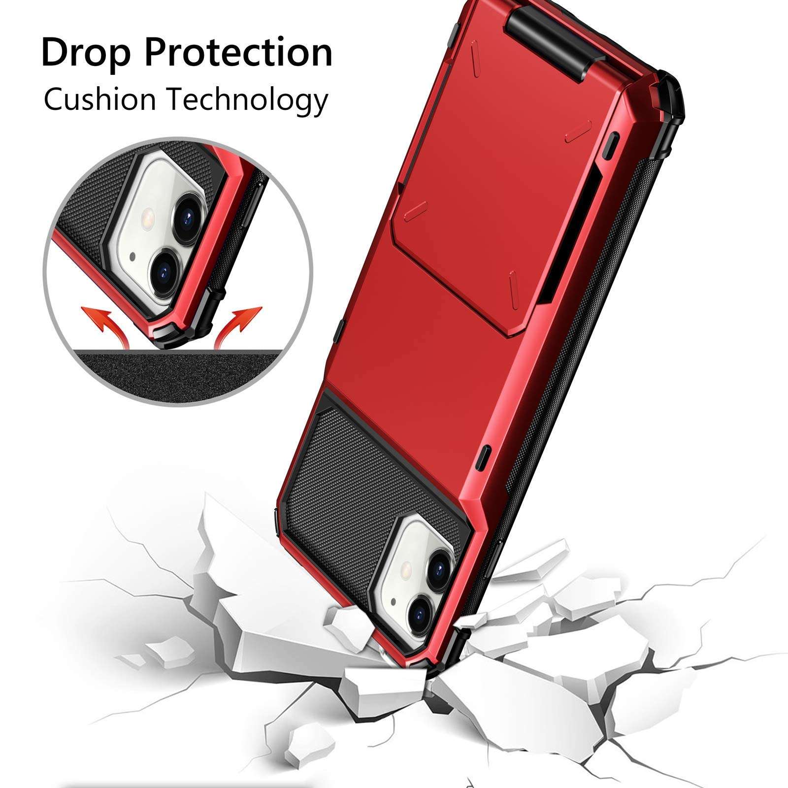Vofolen Compatible with iPhone 12 Mini Case 5G Wallet 4-Card Slot Credit Card Holder Flip Door Hidden Pocket Anti-Scratch Dual Layer Hybrid TPU Bumper Armor Protective Hard Shell Cover Red 6