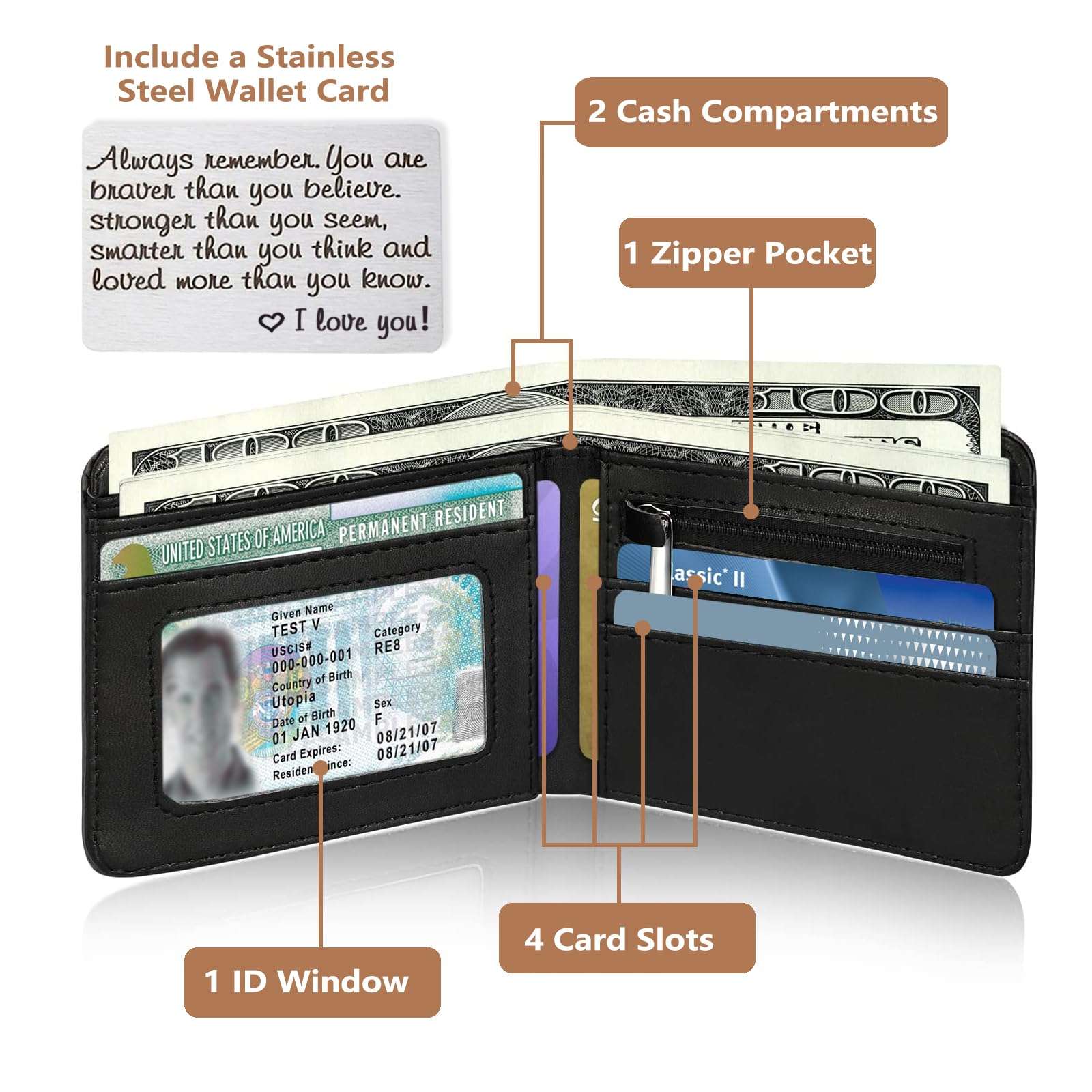 Roacap Teen Boys Wallet, Cool Wallets for Kids Son 9-12/8-10/8-12 with Card, Funny Leather Bifold Rfid Blocking Purse Coin Pocket Id Window for Men Boy Male Youth Guys 2